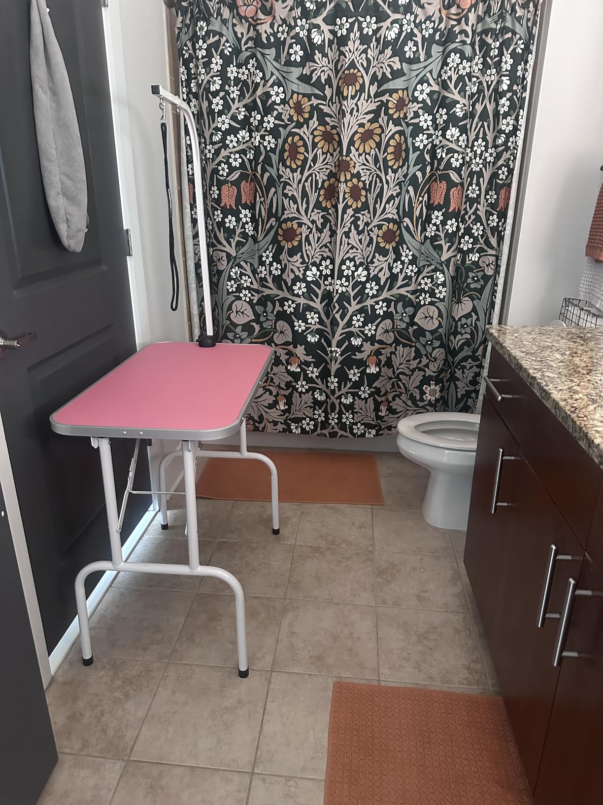 LEIBOU Pet Dog Grooming Table Foldable Grooming Table Heavy Duty Iron Frame with Arm & Noose for Dog Cat Pet Grooming (32'', Pink) customer photo 1