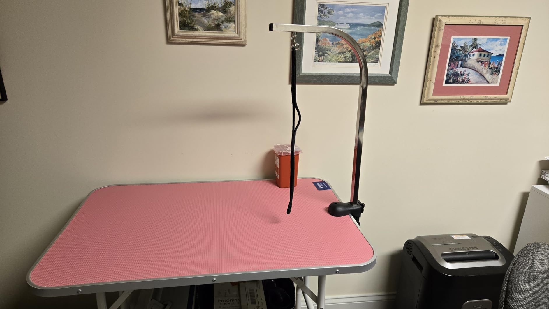LEIBOU Pet Dog Grooming Table Foldable Grooming Table Heavy Duty Iron Frame with Arm & Noose for Dog Cat Pet Grooming (32'', Pink) customer photo 2