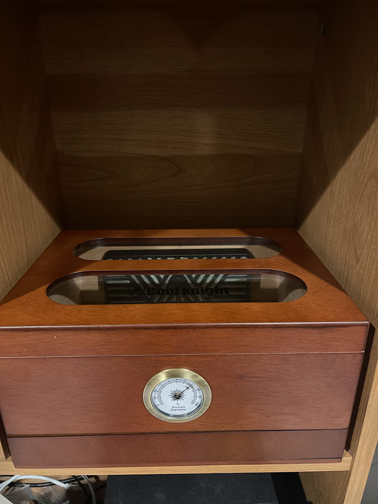 COOL KNIGHT Cigar Humidor with Front Hygrometer, Humidifier and Accessory Drawers-Tempered Glass Top Cigar Humidor Box - Spanish Cedar Humidor-Desktop Humidor that can Hold 20-35 Cigars. customer photo 1
