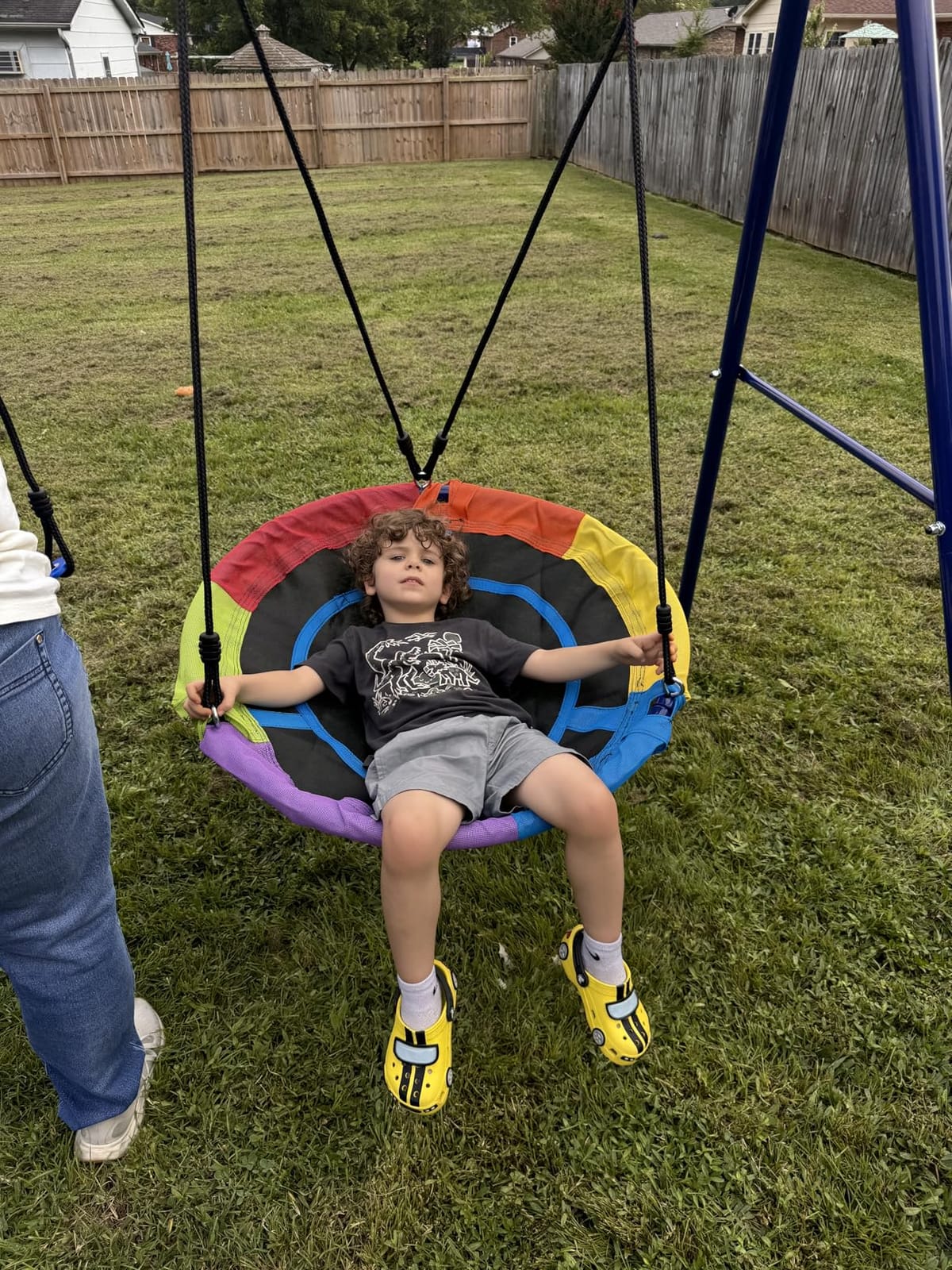 Lunafun Swing Sets for Backyard, 440lbs Swing Set with Heavy-Duty A-Frame Metal Stand, 1 Saucer Swing Seat & 1 Belt Swings Seat customer photo 1