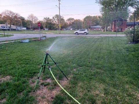 Biswing Impact Sprinkler Head on Tripod Base, Heavy Duty Lawn Sprinklers, 360 Degree Large Area Irrigation, Metal Sprinkler Nozzle & Solid Alloy Metal Extension Legs Flip Locks, 2 Pack customer photo 1