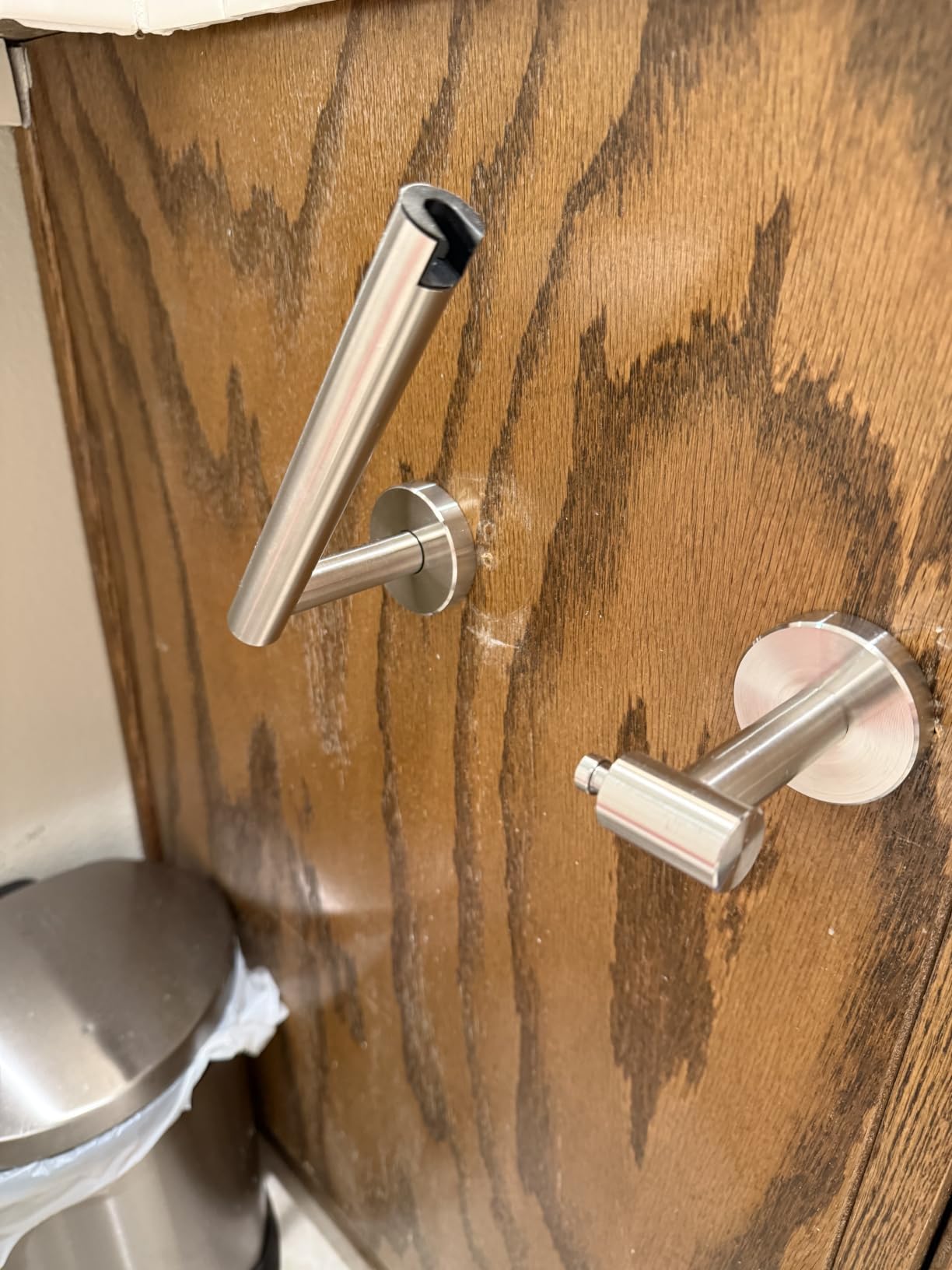 RARXTR Bathroom Toilet Paper Holder Wall Mount SUS304 Stainless Steel Double Post Pivoting Toilet Paper Roll Holder Wall Mounted for Bathroom RV Commercial Toilet Tissue Dispensers, Brushed Nickel customer photo 1