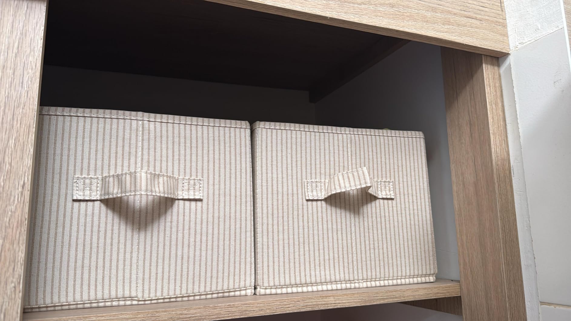 StorageWorks Shelf Organizer Bins, Beige Stripes, 3-Pack, Large customer photo 1
