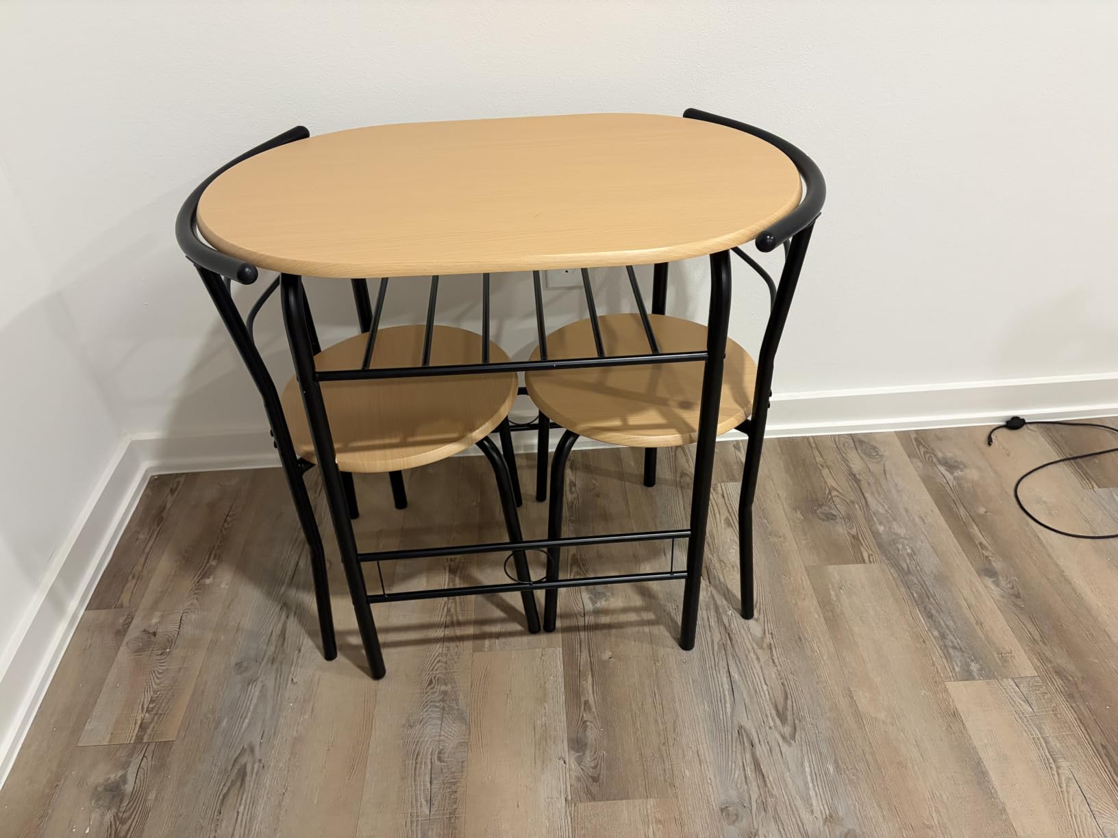 VINGLI 3 Piece Dining Set,Small Kitchen Table Set for 2,Breakfast Table Set,Kitchen Wooden Table and 2 Chairs for Small Space/Dining Room/Apartment,Metal Frame,Wine Rack,White&Light Oak customer photo 1