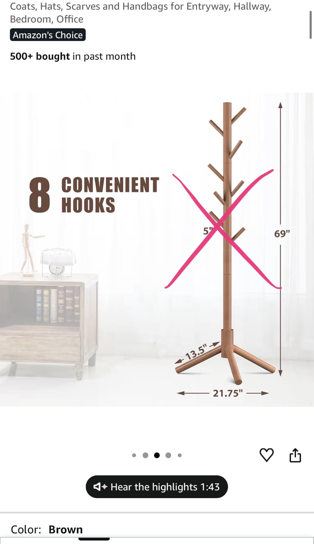 Haddockway Wooden Coat Rack Stand with 8 Hooks New Zealand Pine 3 Adjustable Coat Standing Tree Easy Assembly for Coats, Hats, Scarves and Handbags for Entryway, Hallway, Bedroom, Office customer photo 1