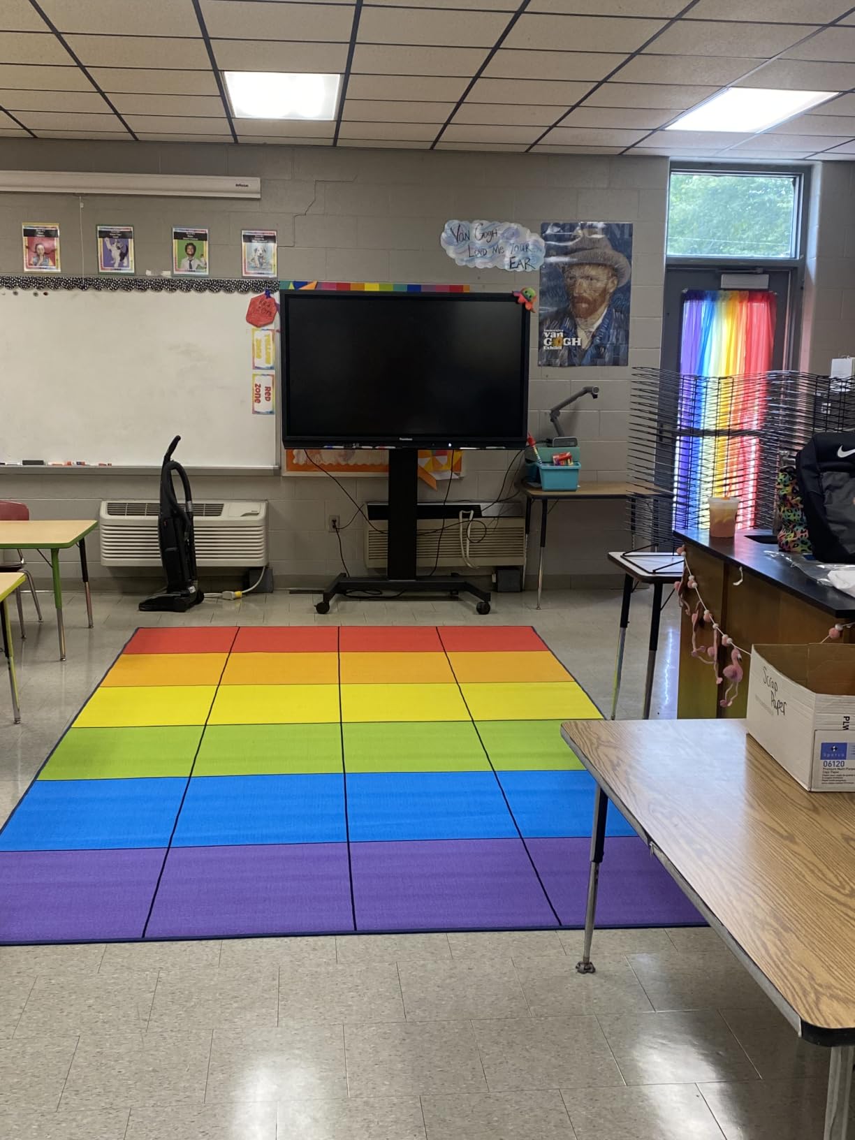 Booooom Jackson Classroom Rug - 7'6''x13' Rainbow Preschool Classroom Carpet with Seating Squares, Non-Slip & No-Trip Edges, Vibrant Colors for Kids Playroom Floor Mat customer photo 1