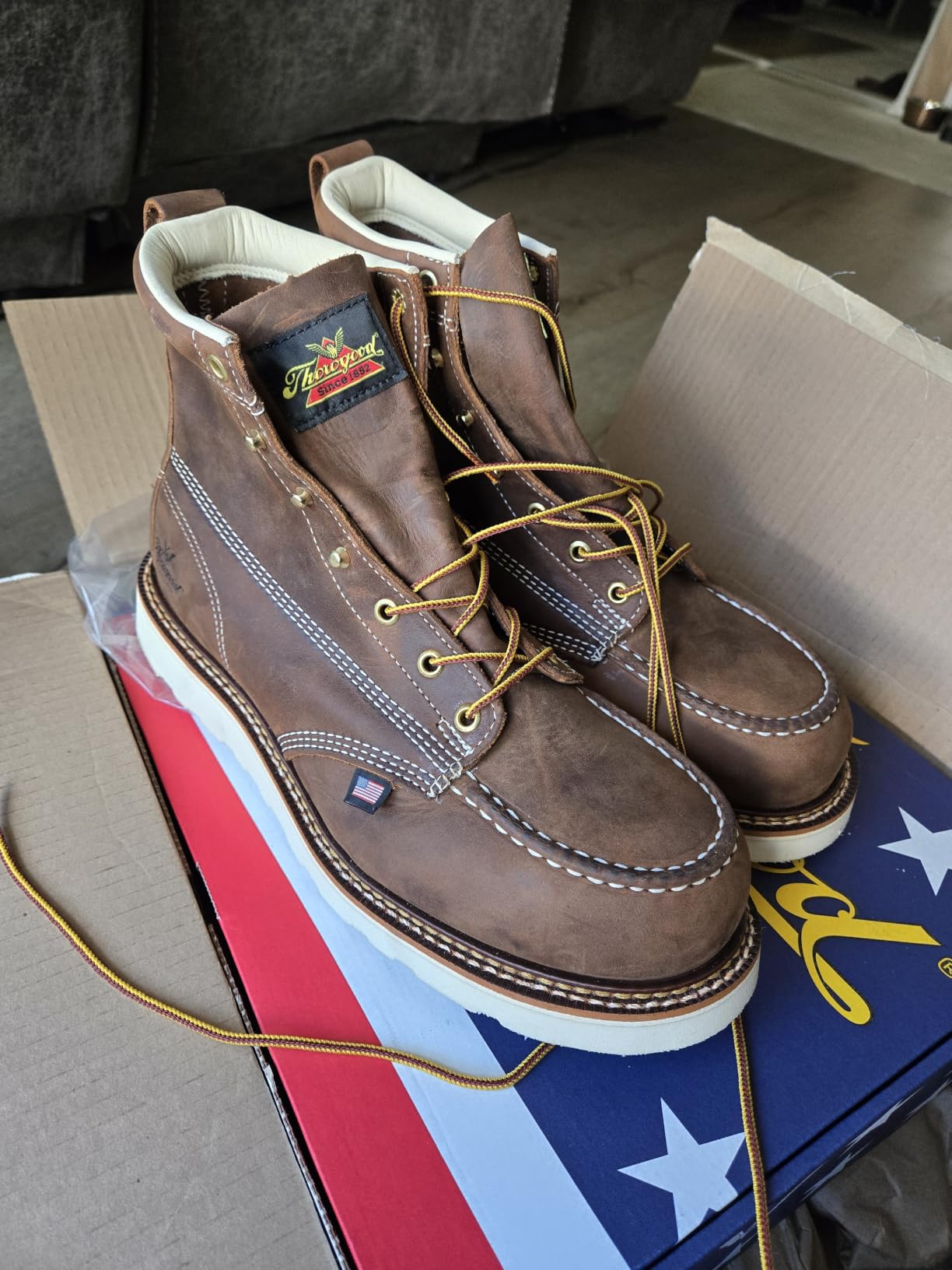Thorogood American Heritage 6” Steel Toe Work Boots for Men - Full-Grain Leather with Moc Toe, Slip-Resistant Wedge Outsole, and Comfort Insole; EH Rated customer photo 2