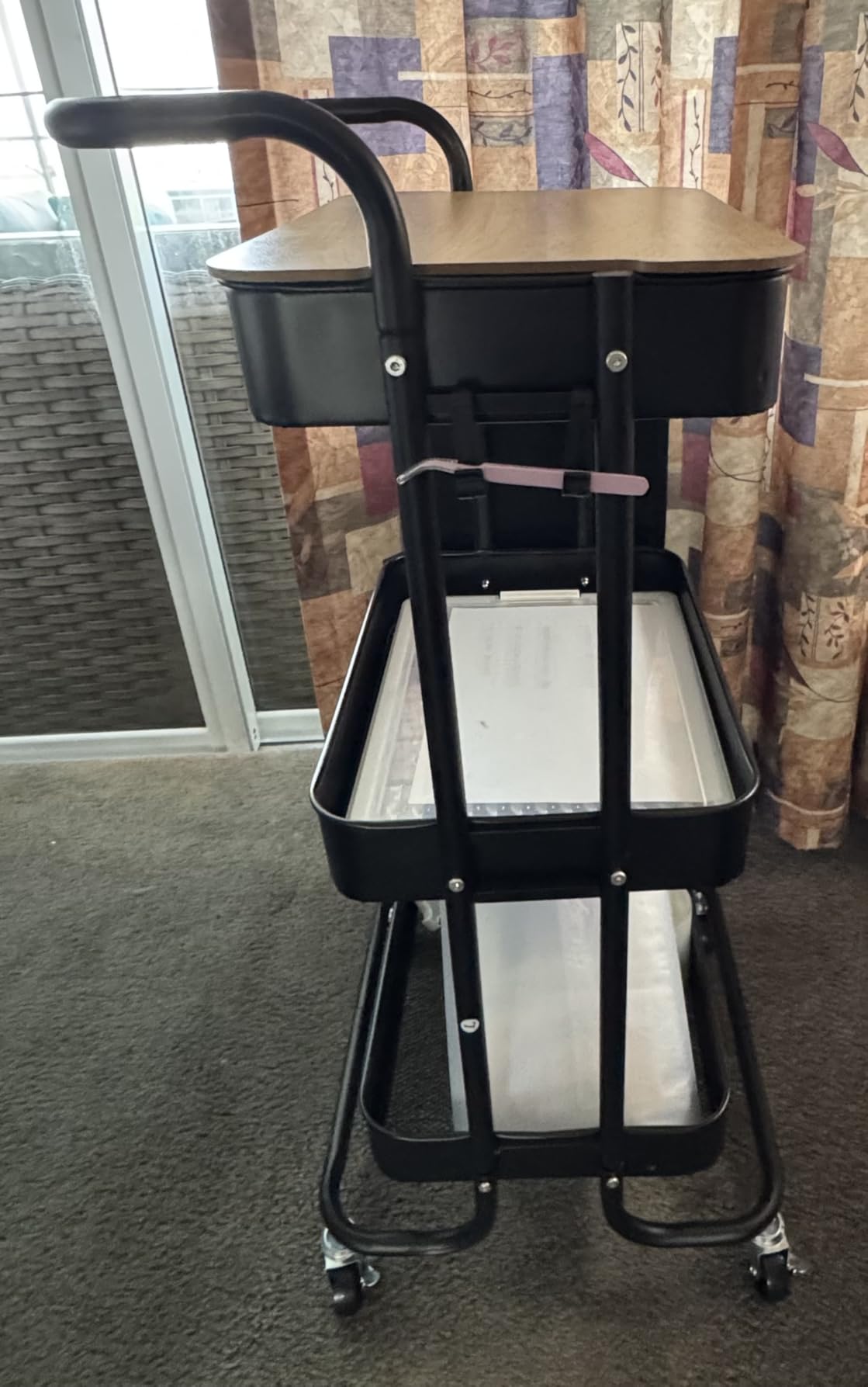 DTK 3 Tier Metal Utility Rolling Cart with Table Top and Side Bags, Tray Storage Organizer Wheels, Art Craft 4 Hooks for Kitchen Bathroom Office Living Room (Black) customer photo 2
