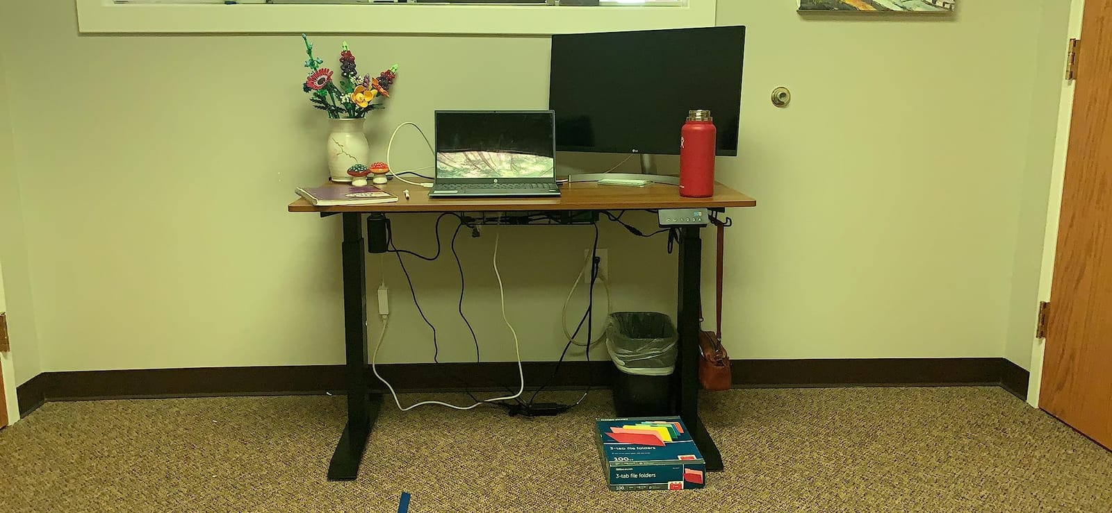 SHW 55 x 28 Electric Height Adjustable Standing Desk w/Drawer, Walnut customer photo 1