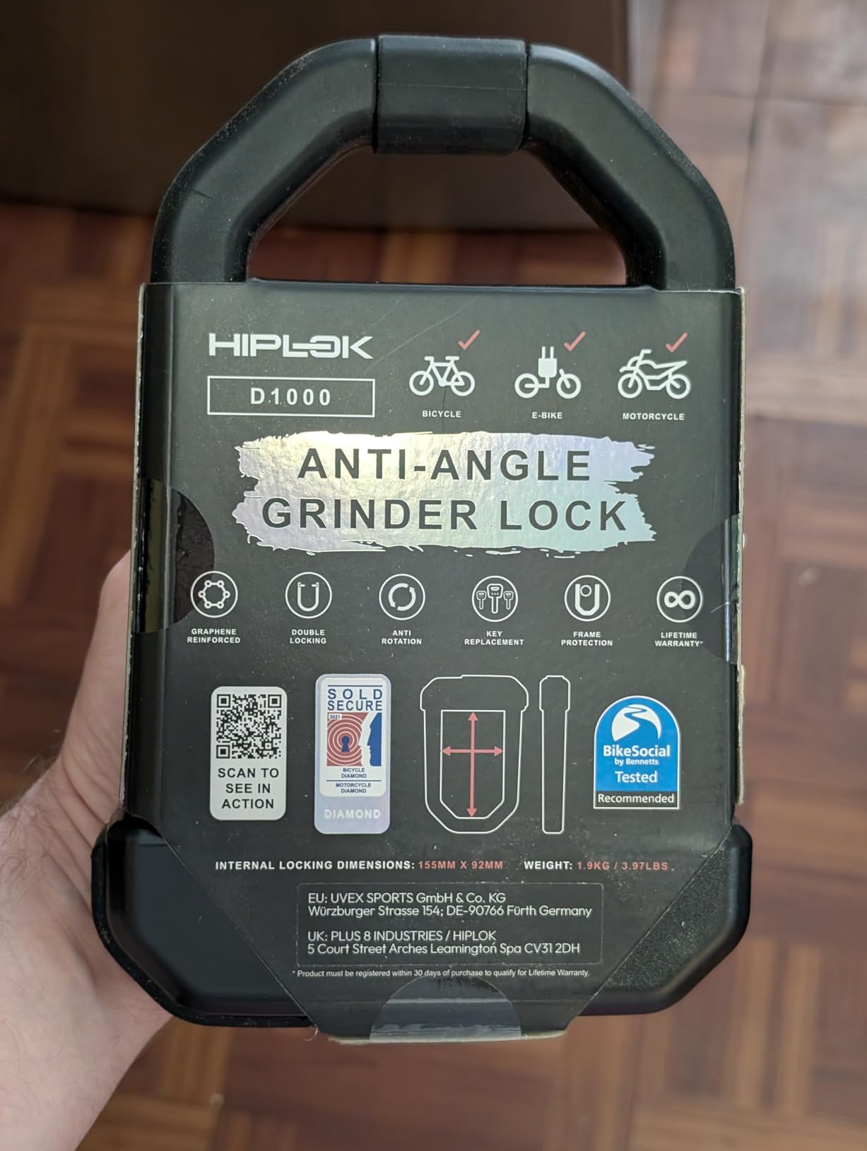 Hiplok D1000 Anti-Angle Grinder Bike Lock | Resists Angle Grinder Attacks | 32mm Shackle with 3 Replaceable Keys | High Security D Lock for Scooter, E-Scooter, Bicycle, E-Bike, Cargo Bike & Motorcycle customer photo 1