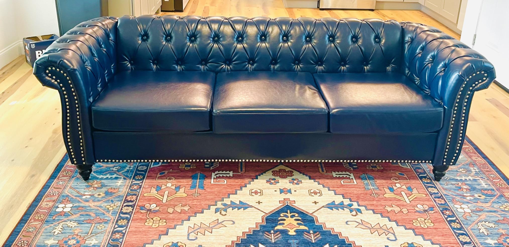 LEVNARY Chesterfield Sofa, Classic Tufted Upholstered Leather Couch, Modern 3 Seater Couch Furniture with Tufted Back for Living Room Office (Black) customer photo 2