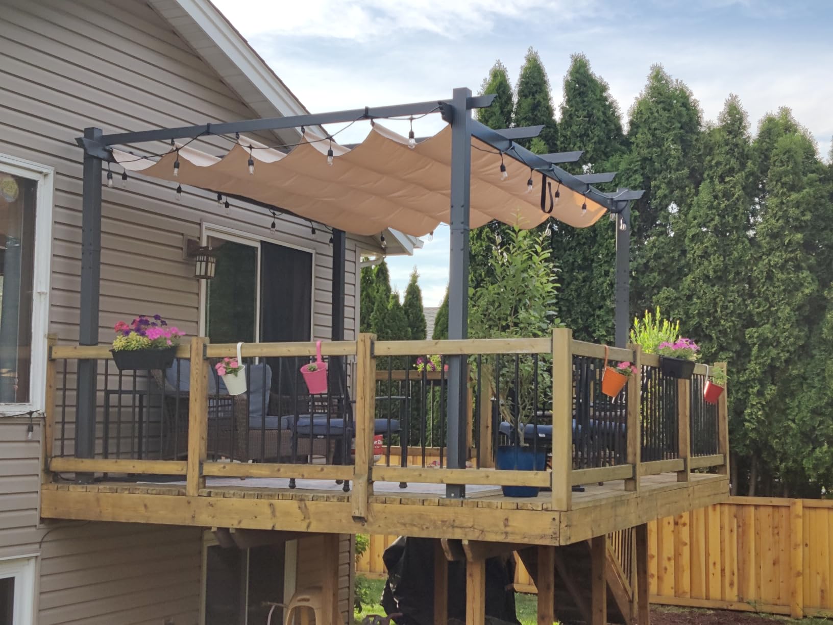 PURPLE LEAF Against Wall Pergola 9.5' X 13' Sliding Aluminum Canopy, Beige customer photo 2