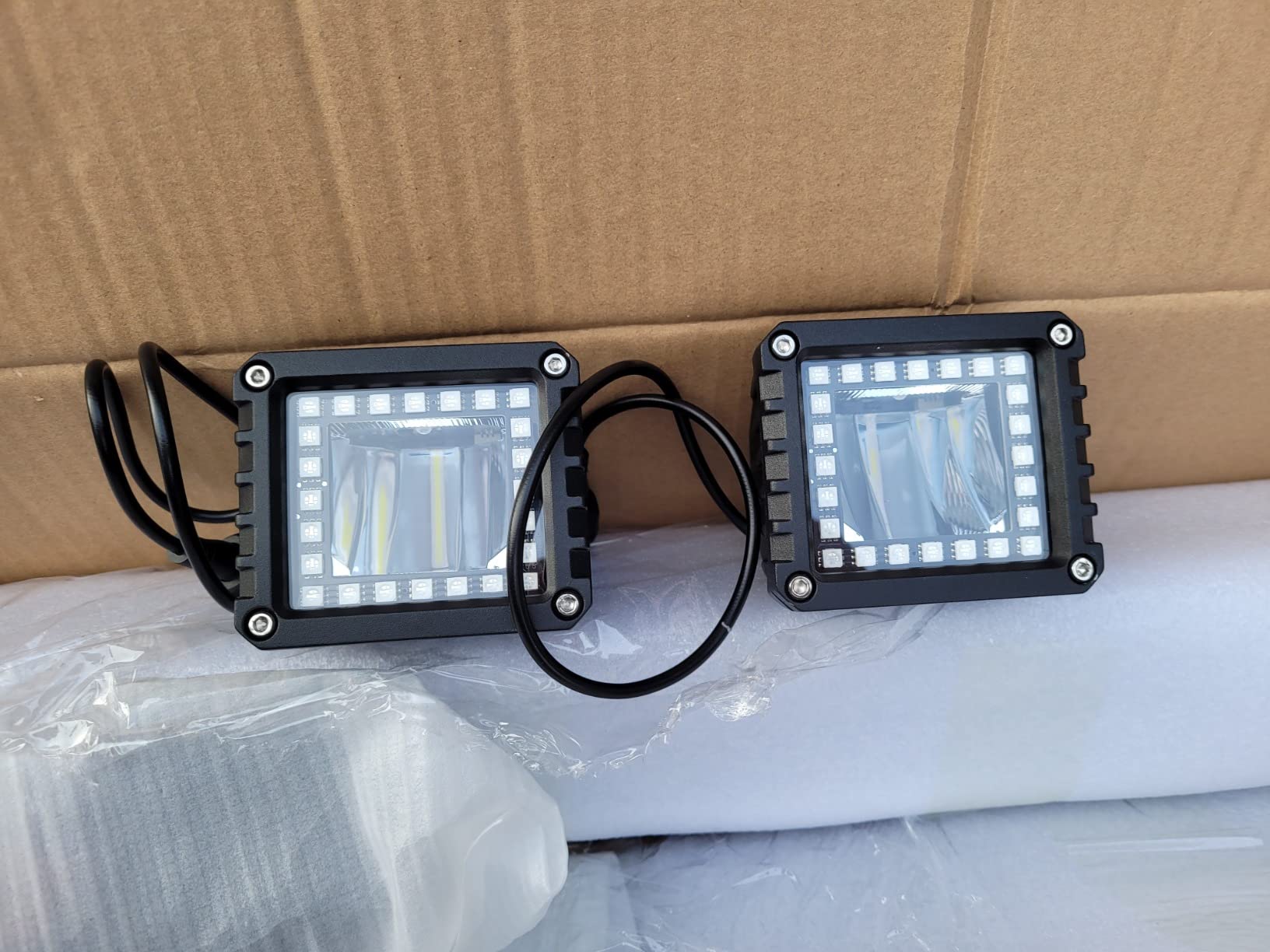 Lpteso RGB LED Light Bar 52'' inch + 2PCS 4 Inch Flood RGB LED Pods with 16 Solid Colors Chasing Ring Changing with Strobe Flashing with Upper Windshield Mounting Brackets Fit Wrangler JK 2007-2018 customer photo 1