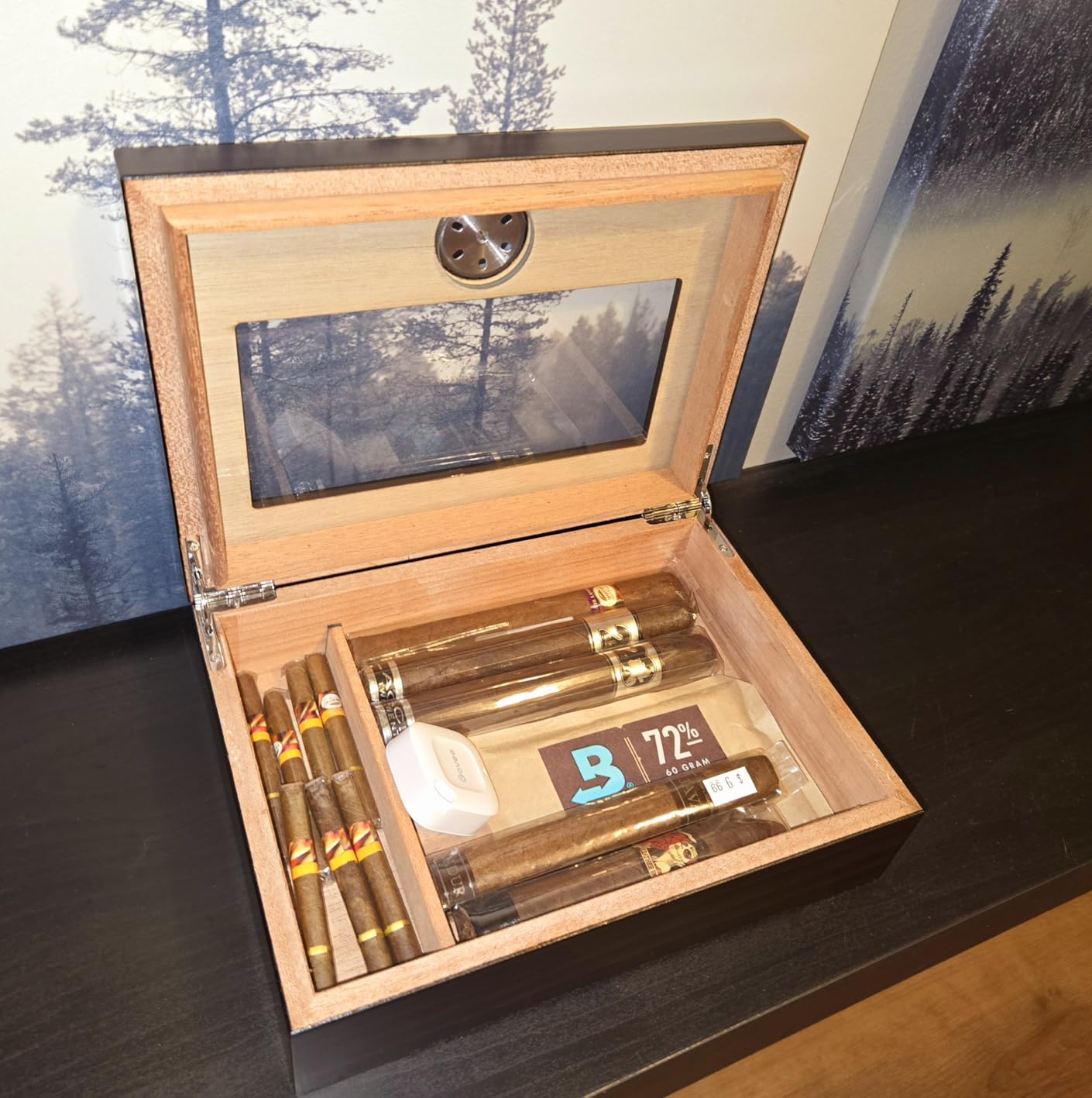TISFA Cigar Humidor, Glass Top Cigar Box with Hygrometer Humidifier Divider customer photo 2