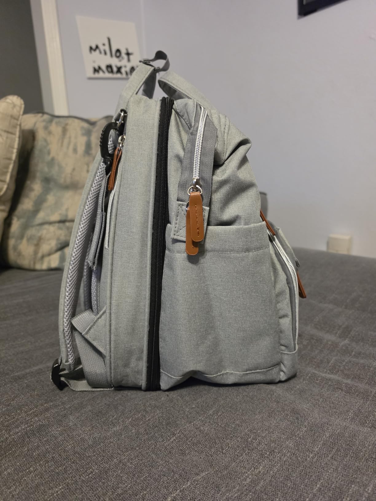 ISMGN Diaper Bag Backpack with Changing Station, Baby Bag for Mom, Grey customer photo 2