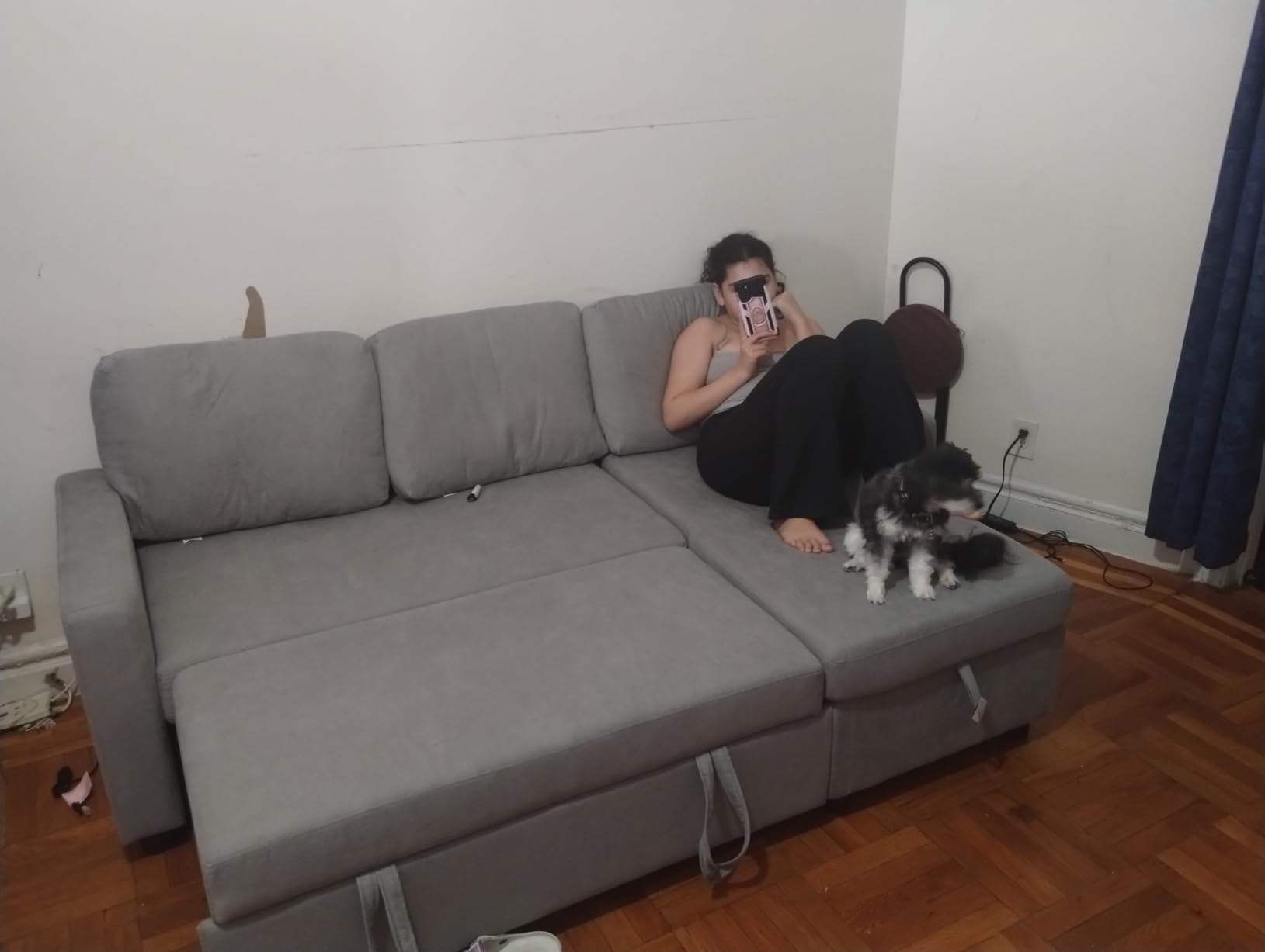 Yaheetech L Shaped Pull Out Sectional Sofa Bed with Storage, Black customer photo 1