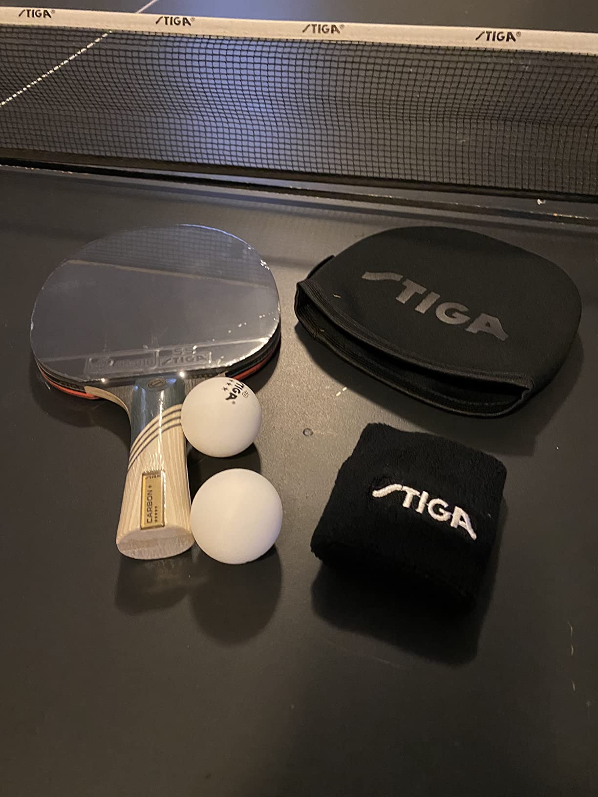 STIGA Carbon+ Bundle Ping Pong Paddle Set – 7-ply Extra Light Carbon Fiber Blade – 2mm Premium Sponge – Concave Pro Handle – 2 3-Star Tournament Balls – Neoprene Racket Cover – Player Wristband customer photo 1