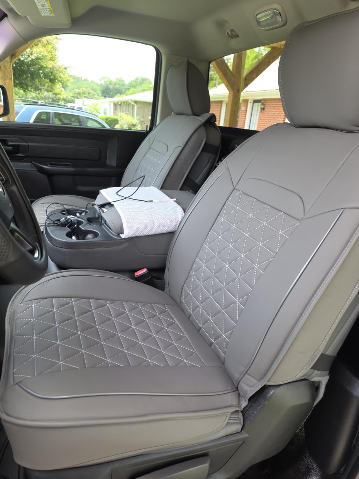 Coverado Car Seat Covers Full Set, Leather RAM 1500 Seat Covers Protectors Compatible with 2002-2026 Dodge RAM 1500 2500 3500 Crew Double Mega Quad Cab with Flat Bench, Black customer photo 2