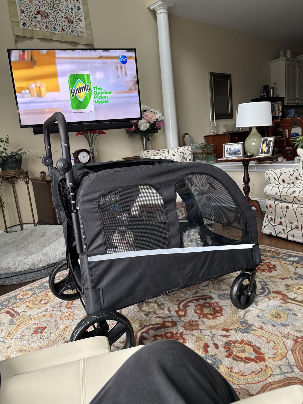 Saudism Dog Stroller for Large & Medium Dogs, Extra Large Pet Stroller, Dog Wagon for 2 Dogs, Foldable Design, Adjustable Handle, with Pocket, Up to 130 lbs customer photo 1