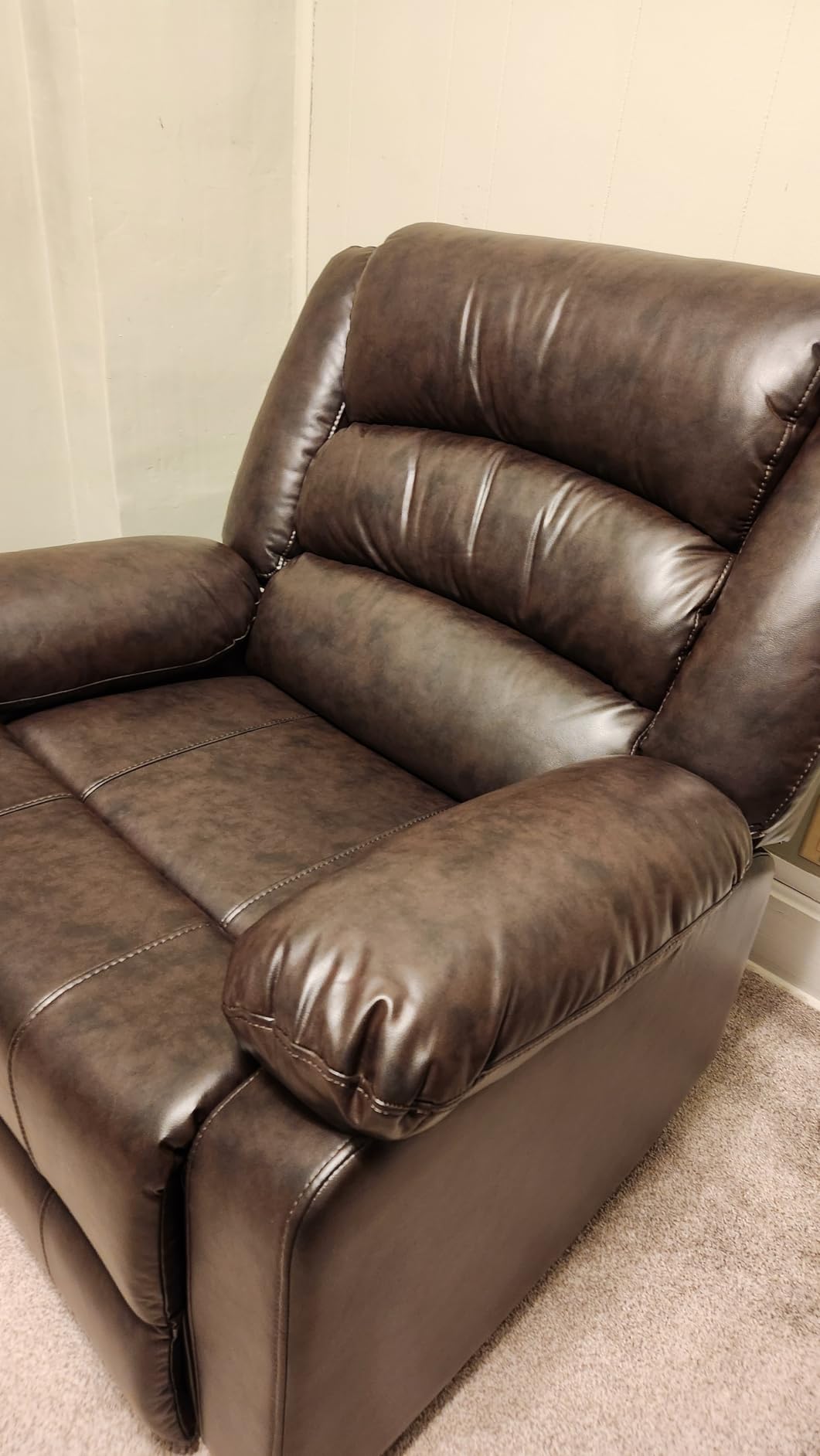 ANJ Manual Recliner Chair, Breathable Faux Leather Reclining Chairs with Overstuffed Arm and Back, Living Room Single Sofa Recliners (Dark Brown) customer photo 2