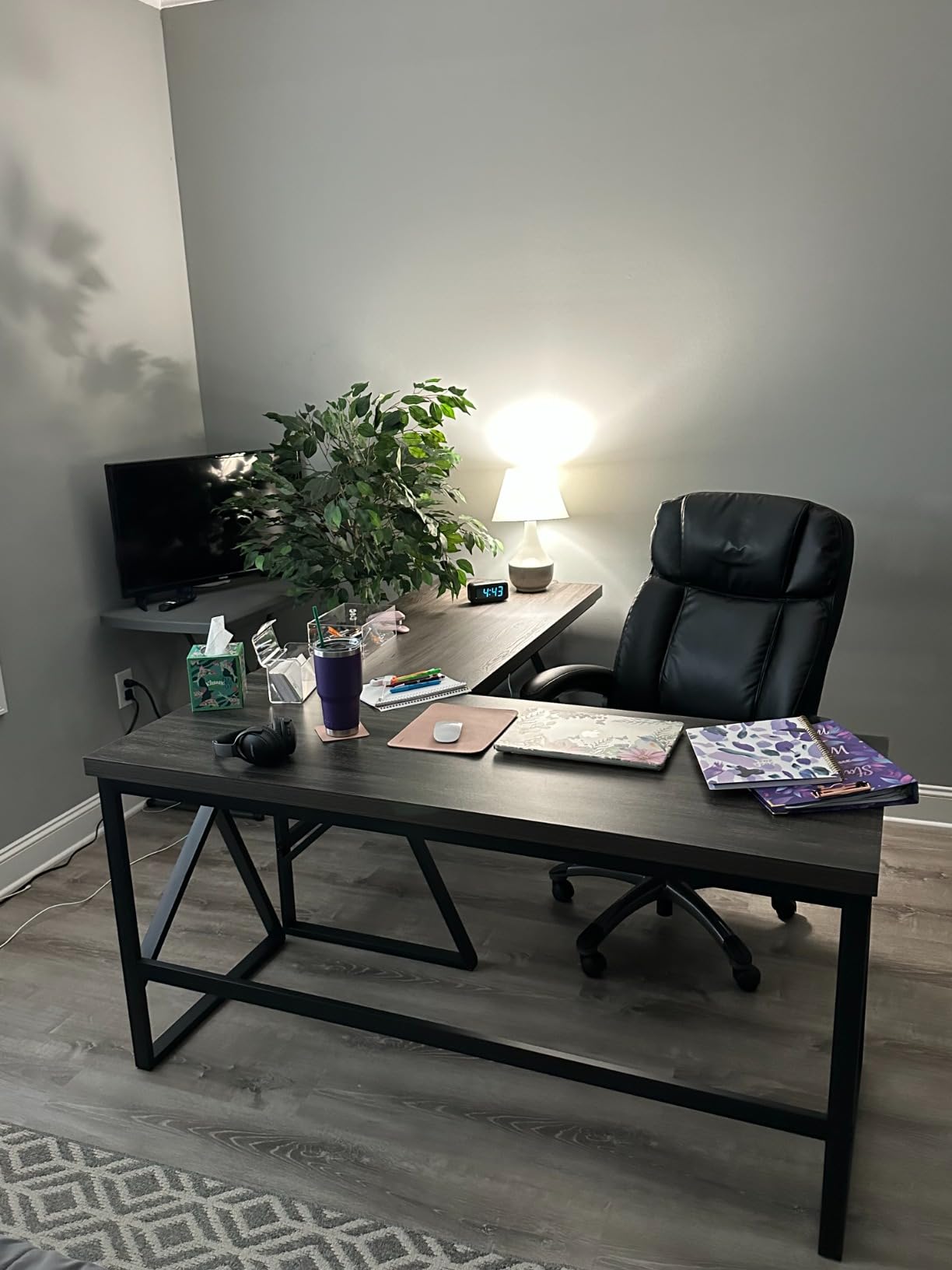 HSH Black Desk, Modern Industrial Home Office Computer Desk 55 Inch customer photo 1