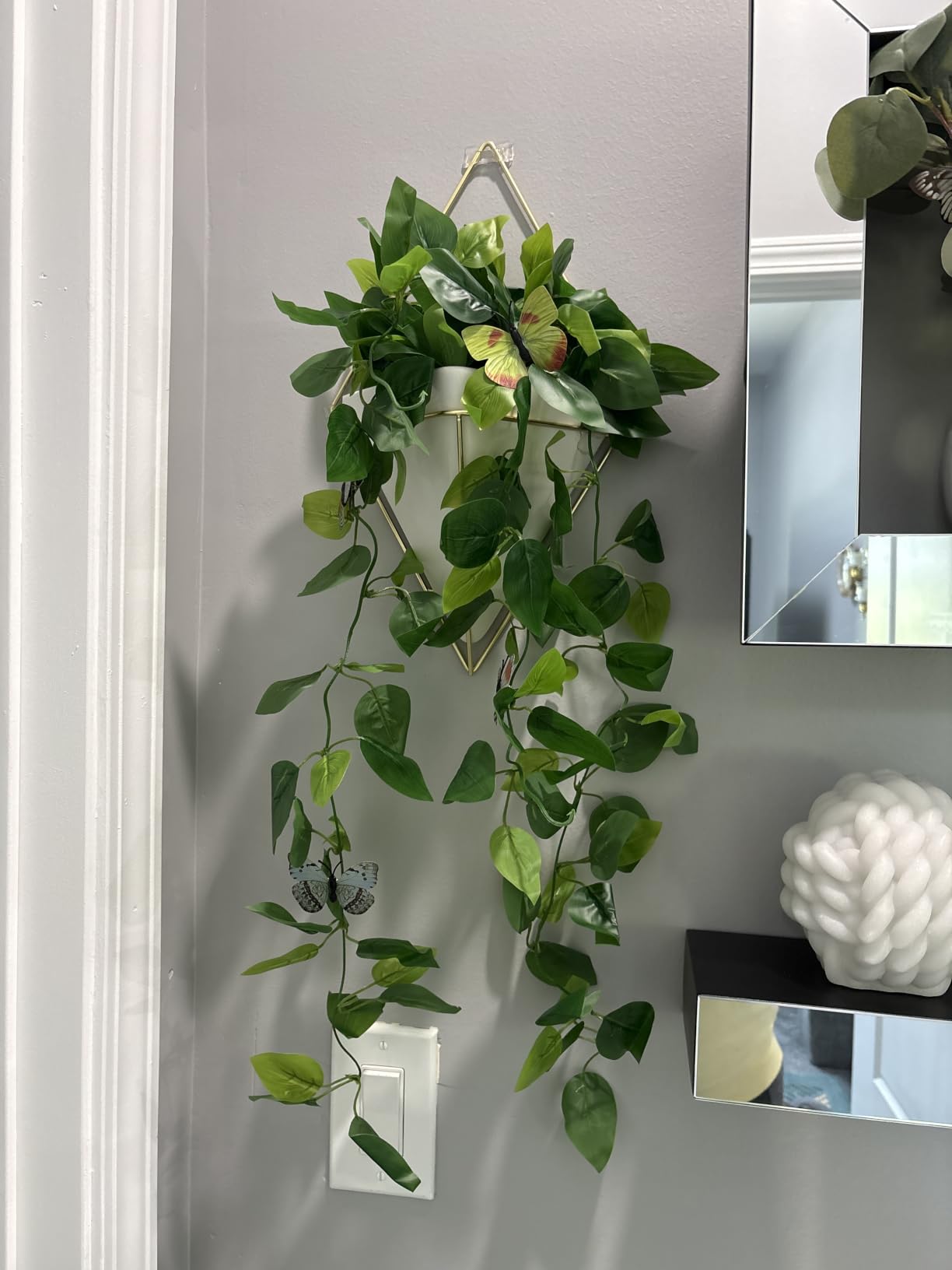 BLEUM CADE Fake Hanging Plants, 2pcs Artificial Pothos Vines Faux Plants Greenery for Wall Home Living Room Office Indoor Outdoor Decor (No Baskets) customer photo 2