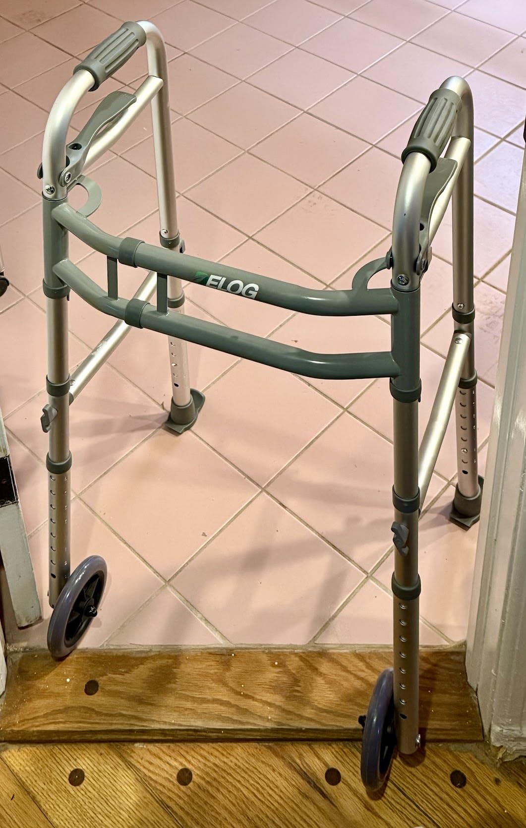 Delog Narrow Folding Walker for Seniors with Trigger Release and 5 Inches Wheels, Lightweight Supports Up to 350 lbs, Aluminum Folding Walker for Elderly, Handicapped and Disabled customer photo 1