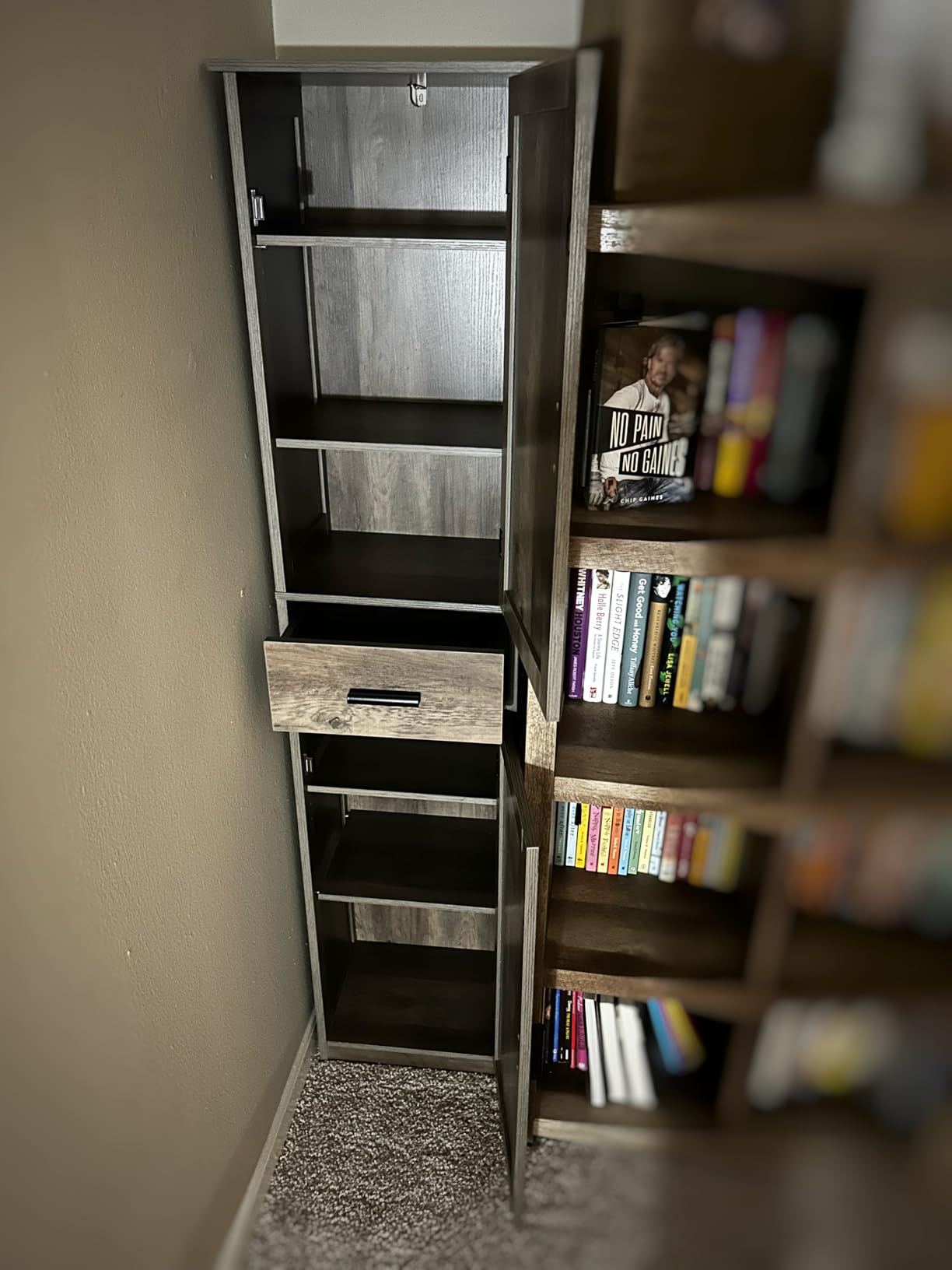 usikey 67'' Tall Bathroom Cabinet, Storage Cabinet with 4 Shelves & 2 Doors, Narrow Storage Cabinets for Bathroom, Living Room, Home Office, White customer photo 2