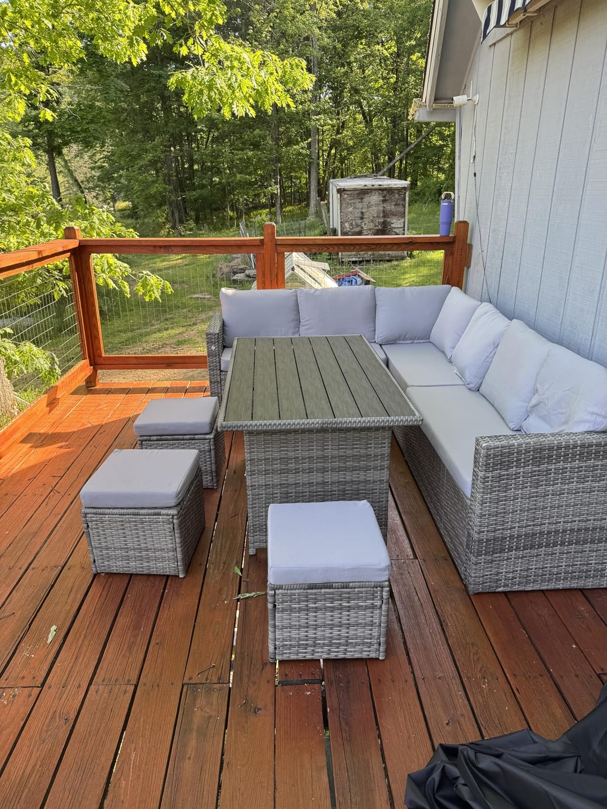 Wumiokio Patio Furniture Set, 7 Pieces Outdoor Patio Furniture with Dining Table&Chair, All Weather Wicker Conversation Set with Ottoman,Brown Rattan & Ivory Cushions (Include Sofa Dust Cover) customer photo 1