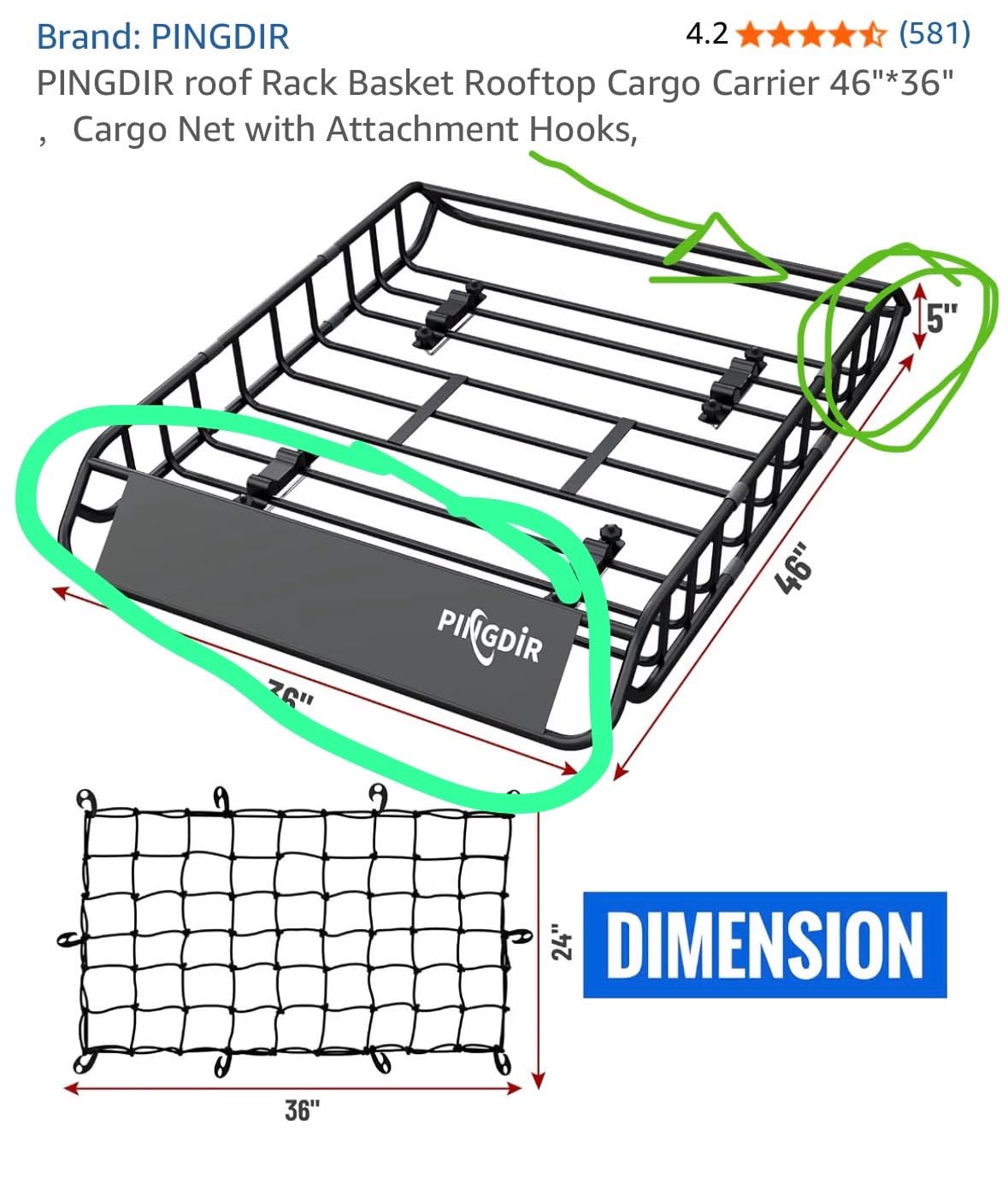 PINGDIR Folding Hitch Mount Cargo Carrier Hitch Rack Basket 60