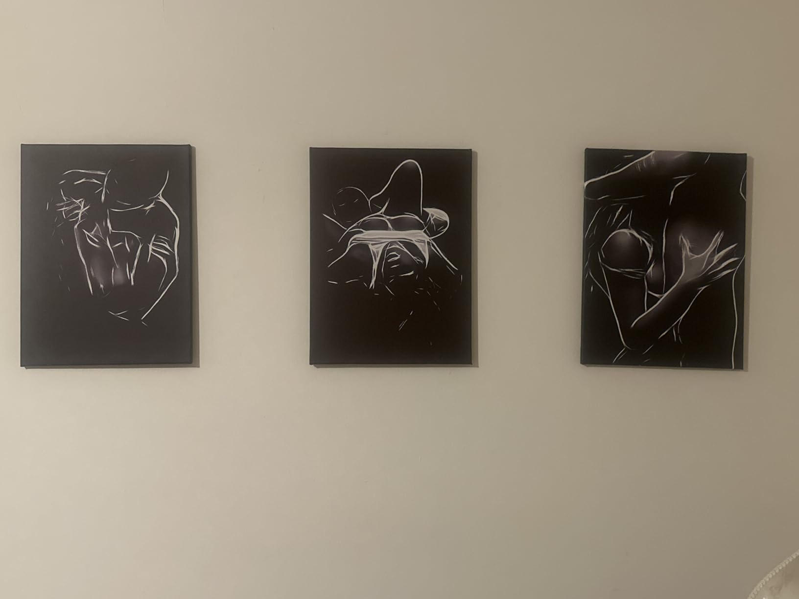 3 Piece Black and White Sexy Abstract Woman Man Canvas Wall Art 12x16 Inch customer photo 1