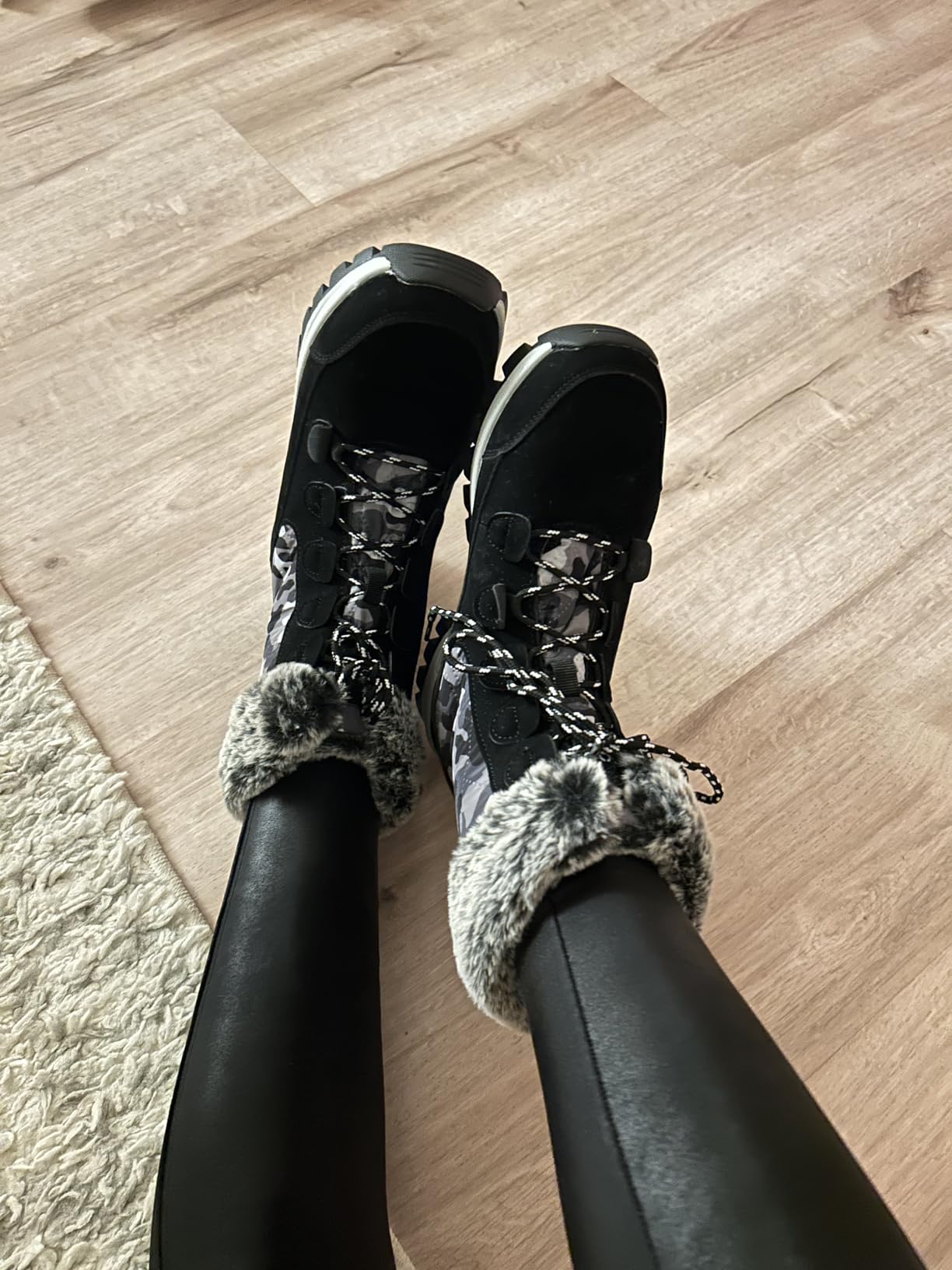 COOJOY Womens Waterproof Winter Snow Boots Warm Shoes Furry Mid Calf Lightweight Walking Hiking Booties customer photo 2