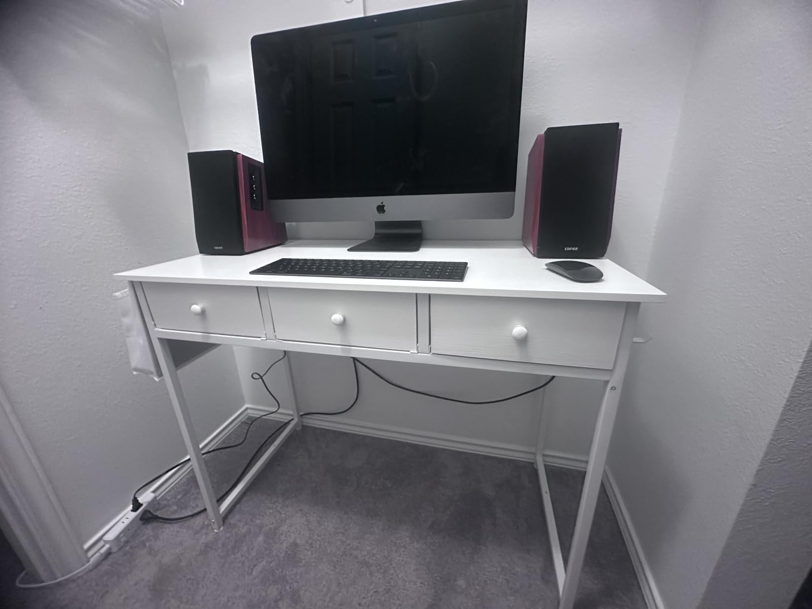 Lufeiya Small White Kids Desk with Drawers for Bedroom, 32 Inch Home Office Desks with Fabric Storage Drawer and Bag, Study Writing Vanity Table for Small Spaces, White customer photo 1