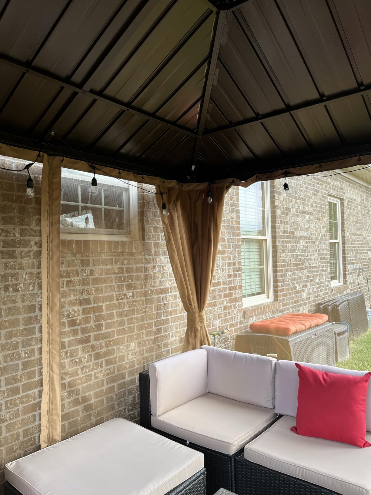 EROMMY 12' x 14' Hardtop Gazebo, Aluminum Frame Gazebos with Galvanized Steel Double Roof, Permanent Outdoor Metal Pavilion with Curtain and Netting for Patio, Lawn, Deck customer photo 2