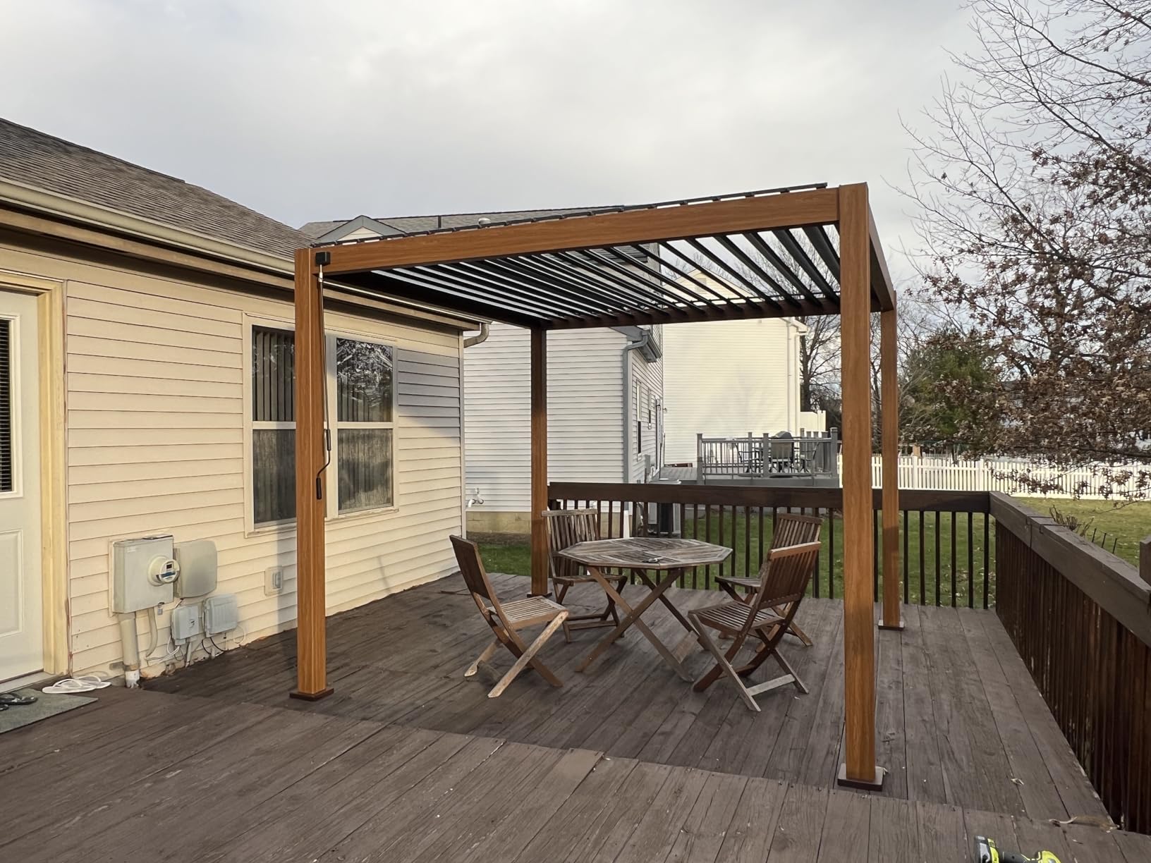 MIRADOR 111S Takasho Louvered Pergola 10x13 Wood Grain Outdoor Aluminum Pergola with Adjustable Rainproof Roof Full Aluminum Frame Ideal for Outdoor Deck Garden Patio Durable, Cherry Oak customer photo 2