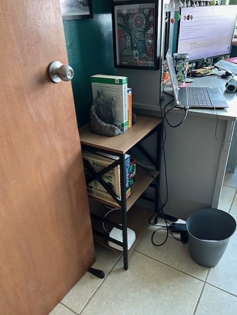 MNEETRUNG Small Bookshelf, 3 Tier Industrial Shelf with Metal Frame and Backboard, Low Rustic Brown Book Shelf, Small Bookcase for Small Spaces,Bookshelf for Living Room, Bedroom & Home Office customer photo 2