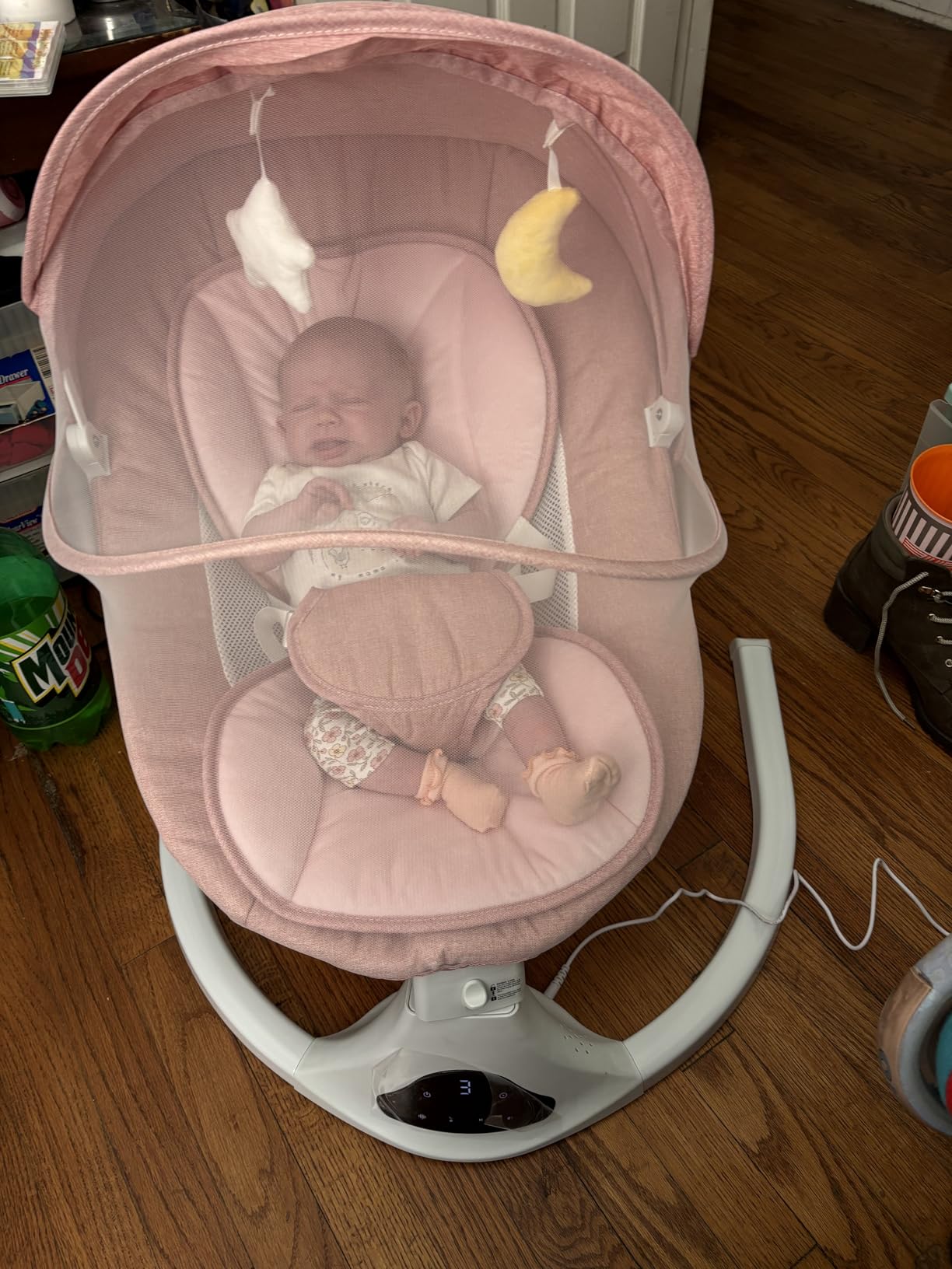 Electric Baby Swing with Remote Control,5 Speeds&Portable&Cozy(0-12M,Pink) customer photo 2