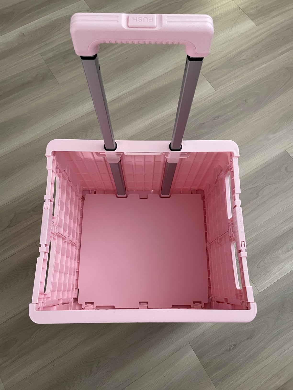 MACOPRO Folding Utility Cart Portable Rolling Crate Handcart Shopping Trolley Collapsible Tool Box, with Lid, Basket on 4 Rotate Wheels, for Grocery, Shopping, Office, Teacher (Pink) customer photo 2