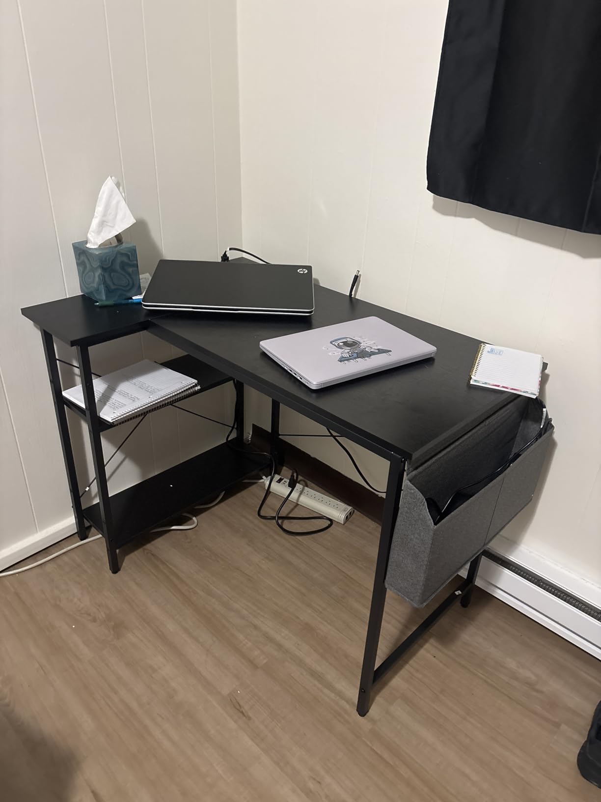 TIQLAB Gaming Desk with Power Outlets - 40 inch L Shaped Computer Desk, Reversible Design Small Corner Desk, Bookshelf Workstation for Work Study Play Home Office, Black customer photo 2