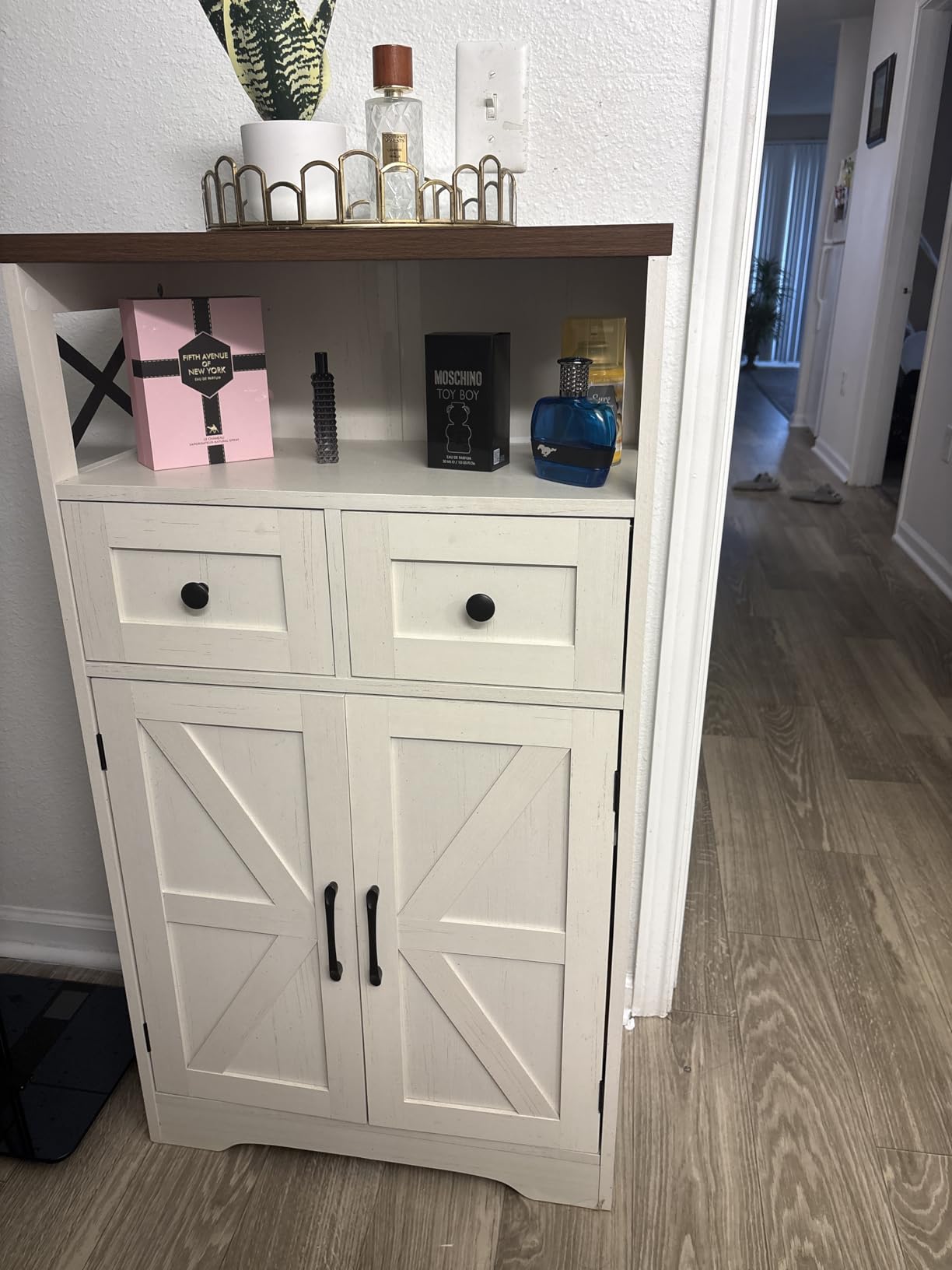 Befrases Farmhouse Storage Cabinet with Drawers and Shelf, Freestanding Kitchen Pantry Hutch for Kitchen, Living Room, Home Office, Rustic Grey customer photo 2