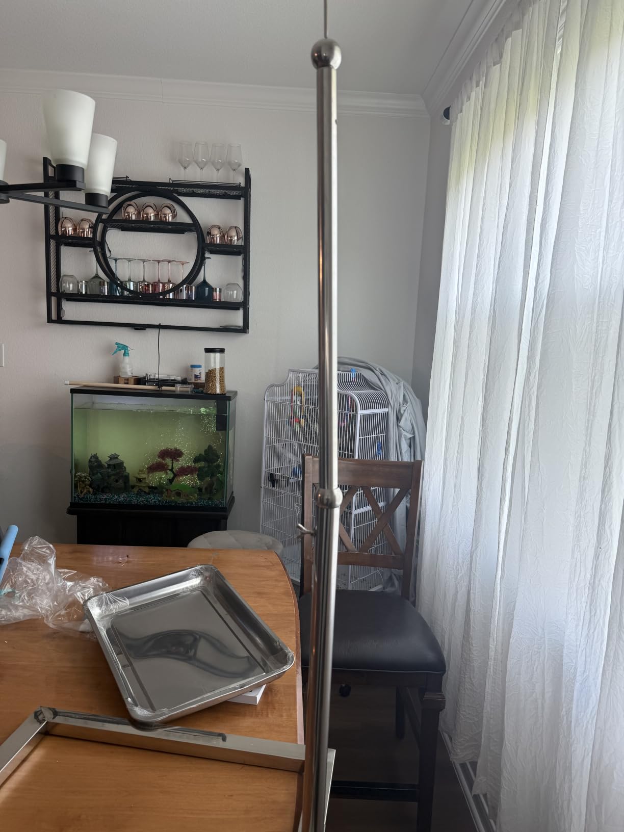 Tandefio Parrot Stand Bird Play Stand 21.65 x 15.35 x 27.95 Inches Large Metal Stainless Steel Bird Playstand Adjustable Height Perch with Universal Wheels and Feeding Bowls customer photo 2