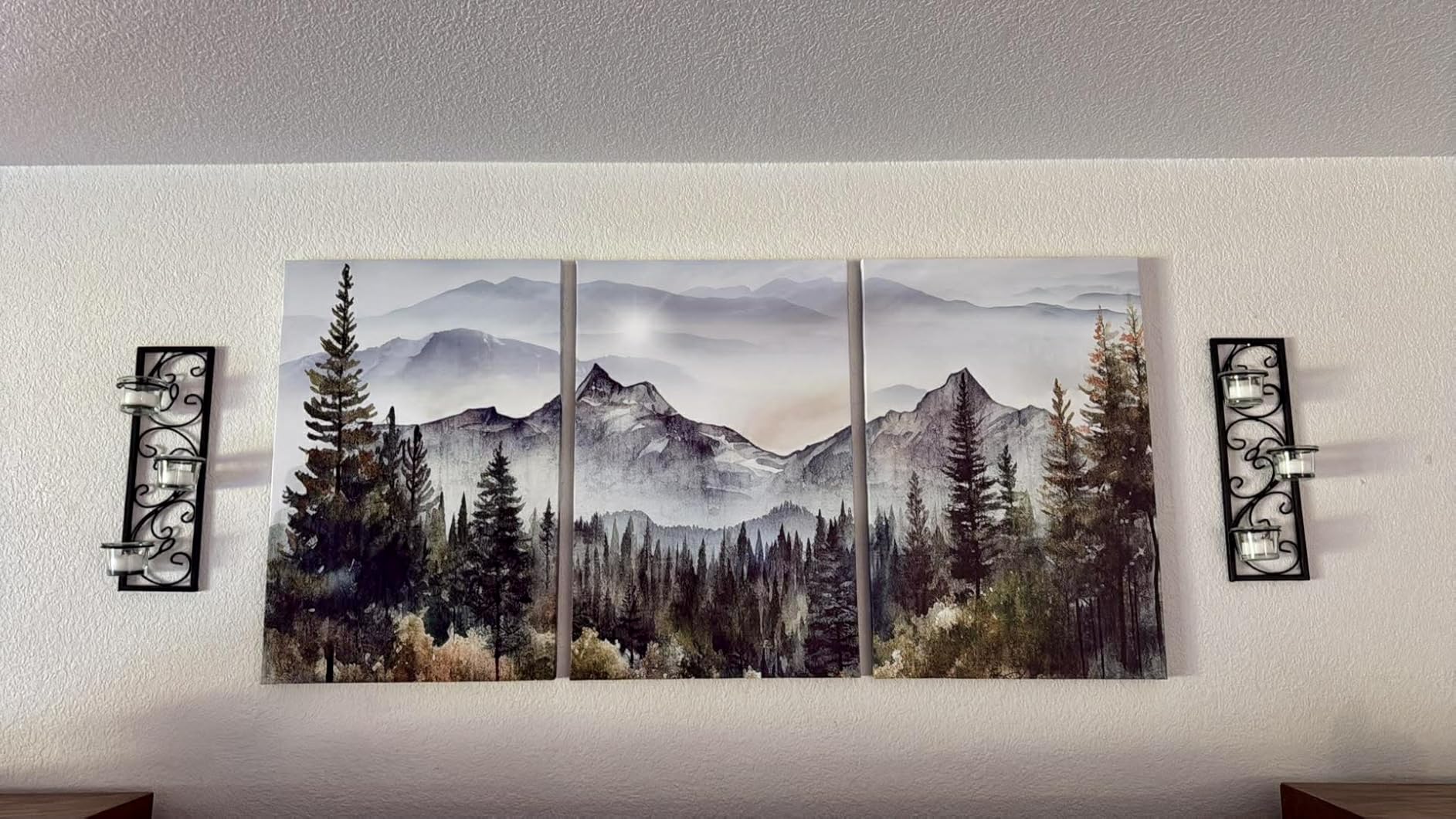 MHARTK66 Large Size Wall Art for Living Room Modern Wall Decor for Bedroom Office Decor Abstract Mountain Forest Landscapes Ink Painting 3 Piece Framed Canvas Art Prints Ready to Hang Wall Pictures customer photo 1