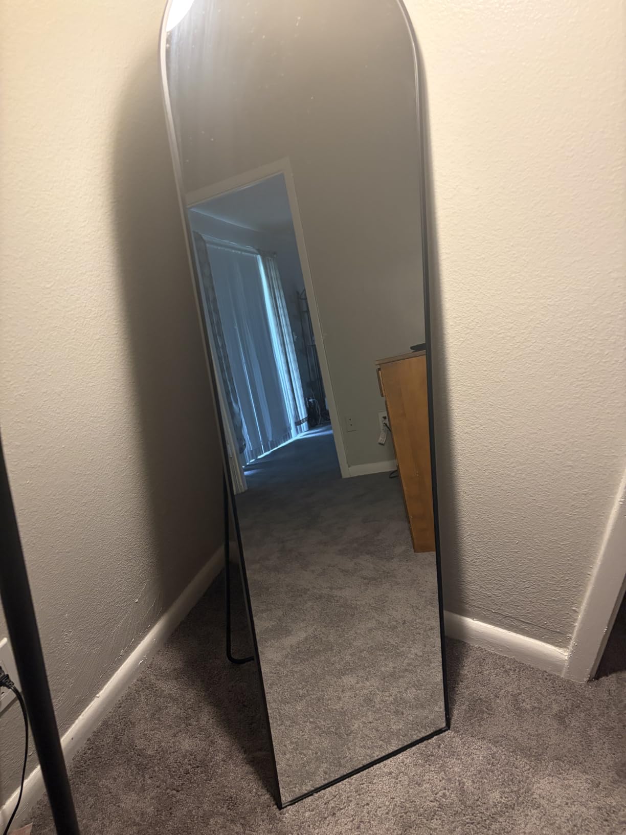 Delma Arched Full Length Mirror with Stand, Black Floor Mirror customer photo 2