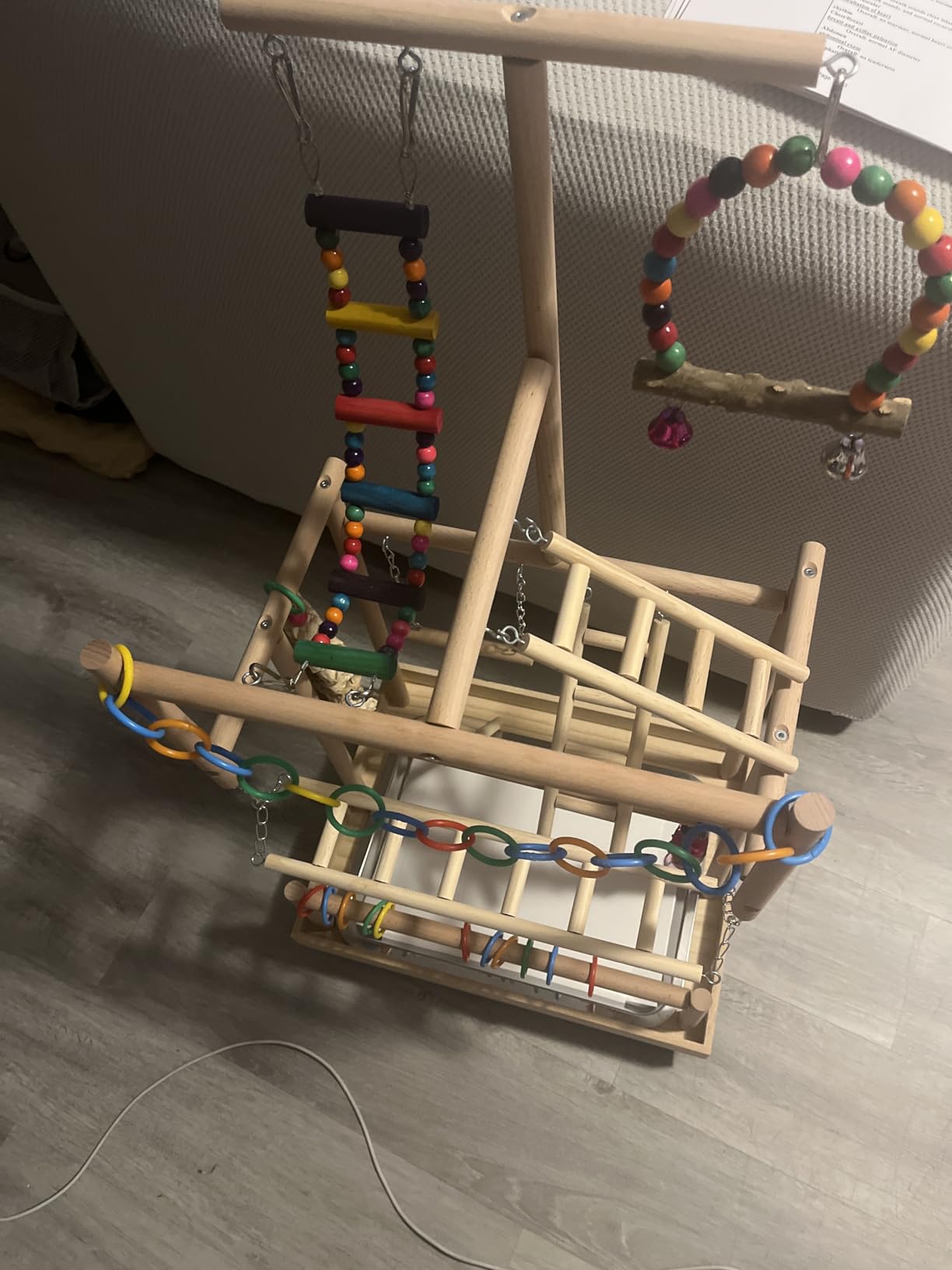 5 Layers Large Bird Playstand with Wheel, Natural Wood Parrot Playground, Parakeet Perch Stand Small Bird Playgym with Ladder Toy Accessories for Cockatiel Cockatoo Finch Budgie Lovebird customer photo 1