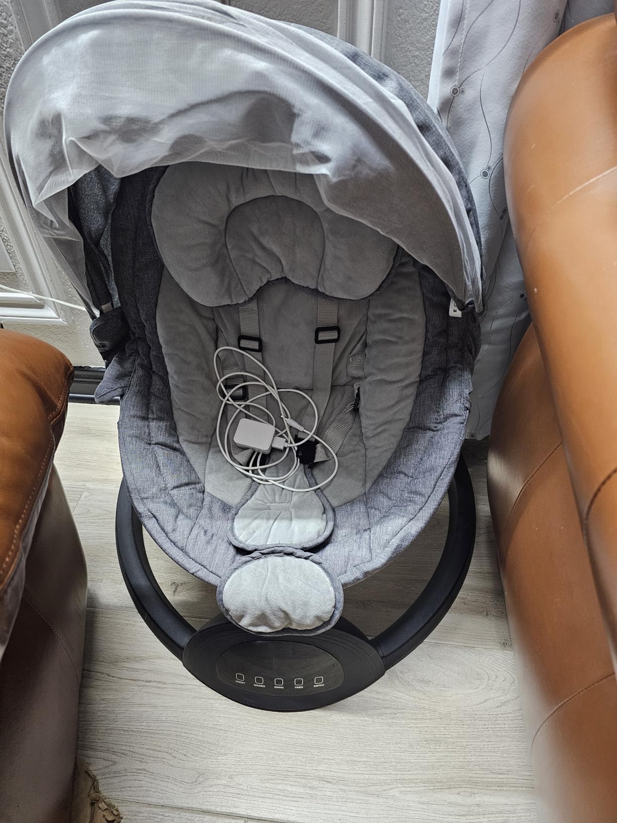 Portable Baby Swing for Infants, 5-Point Harness, Bluetooth Music, 5 Speeds customer photo 2