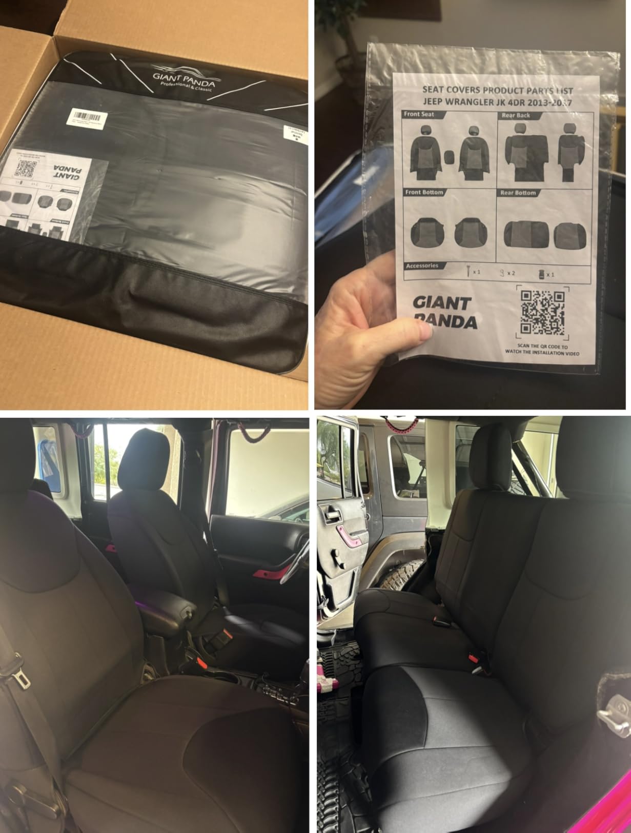GIANT PANDA Neoprene Seat Covers for Jeep Wrangler JK 4-Door (2013-2017), Neoprene UV&Waterproof, Foam Padded, Front & Rear Seat Covers(Black) customer photo 2