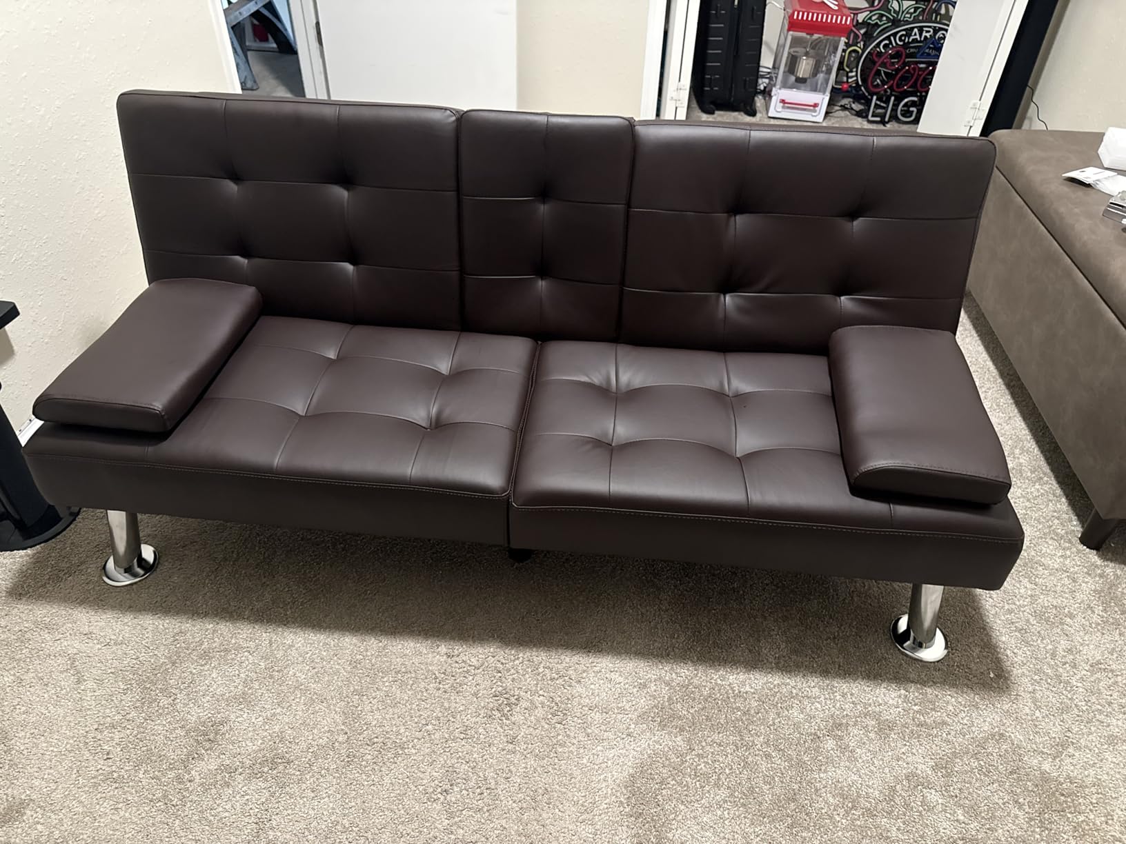 Shahoo Leather Convertible Futon Sofa Bed, Folding Sleeper Loveseat Couch customer photo 2