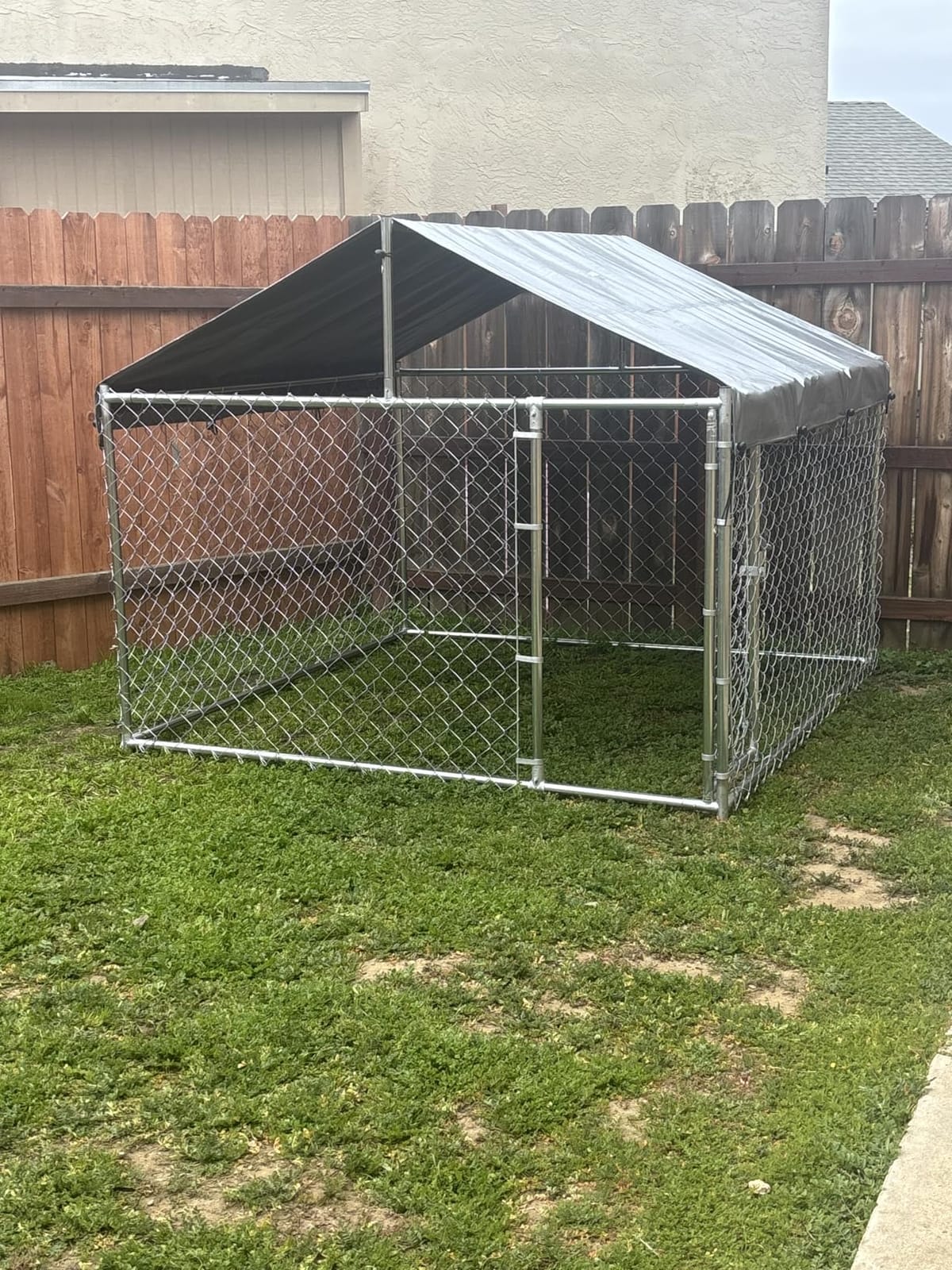 Large Dog Kennel Outdoor, Outside Dog Run Enclosure Heavy Duty Galvanized Steel Chain Link Metal Dog Pen House with Lockable Door and Water-Resistant Roof, for Medium and Large Dogs(10'x6'x7.65') customer photo 1