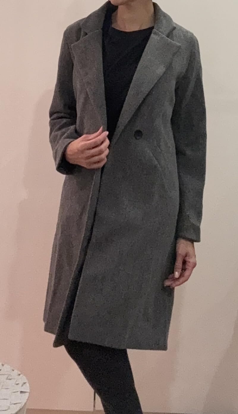 Hooever Women's Wool Coat Notch Lapel Double-Breasted Peacoat customer photo 2
