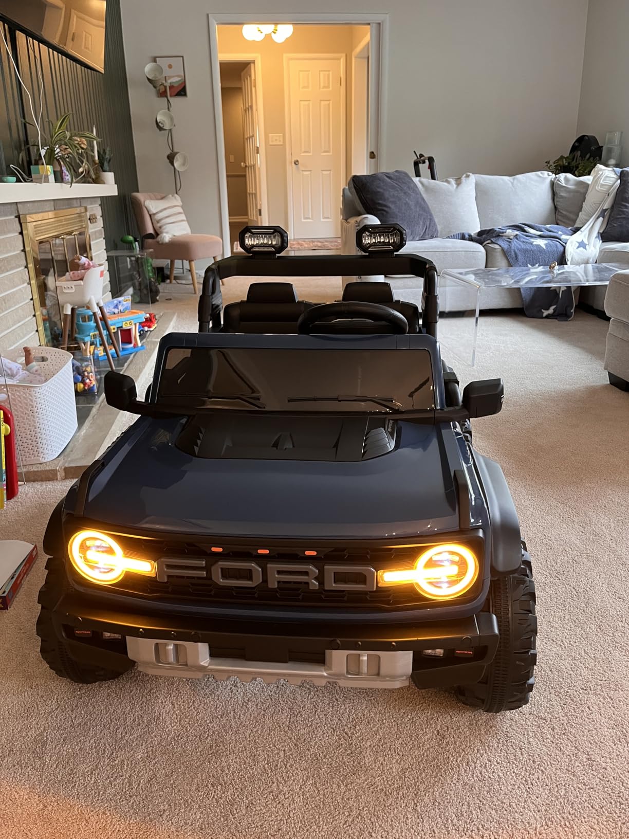 ENYOPRO 2 Seater Ride On Car for Kids, 24V Licensed Ford Bronco Raptor Electric Power Ride On Truck Toy with Remote Control, 4 Wheels Shock Absorption, Soft Start, Bluetooth, Radio, 3 Speed - Blue customer photo 1